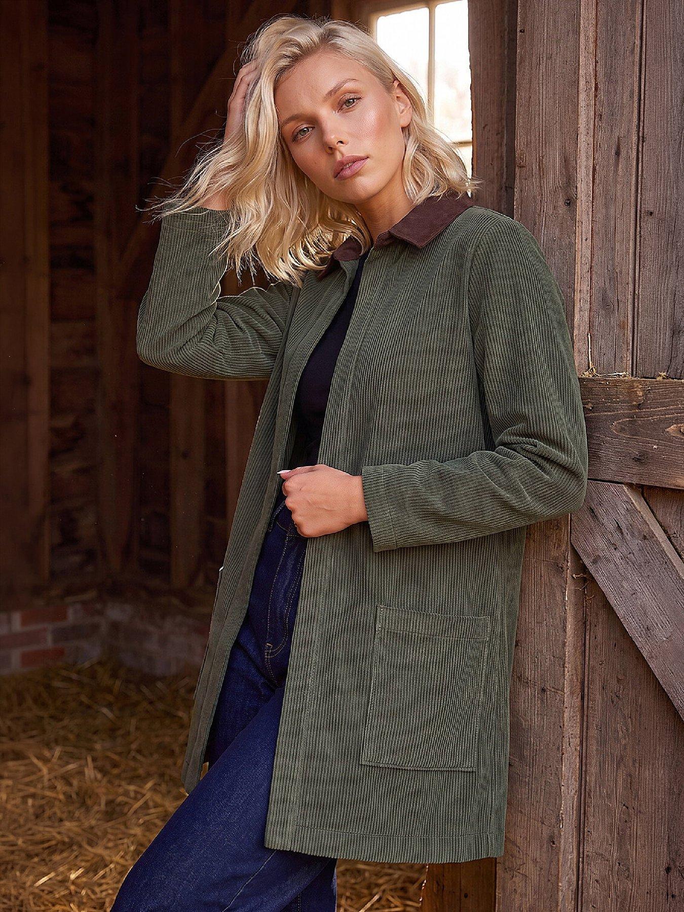 Image 1 of 4 of Roman Womens Petite Cord Patch Pocket Jacket - Green
