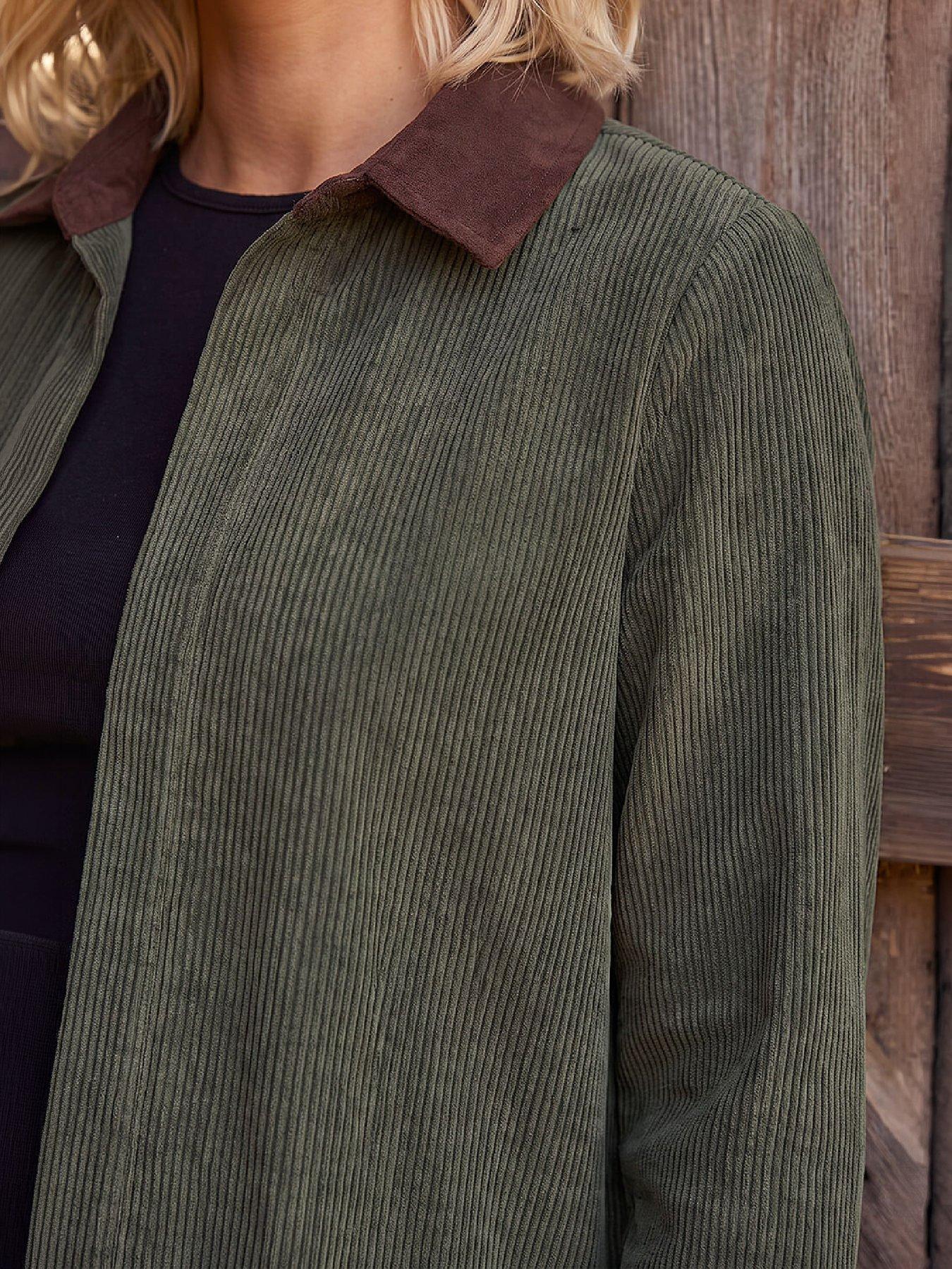 Image 2 of 4 of Roman Womens Petite Cord Patch Pocket Jacket - Green