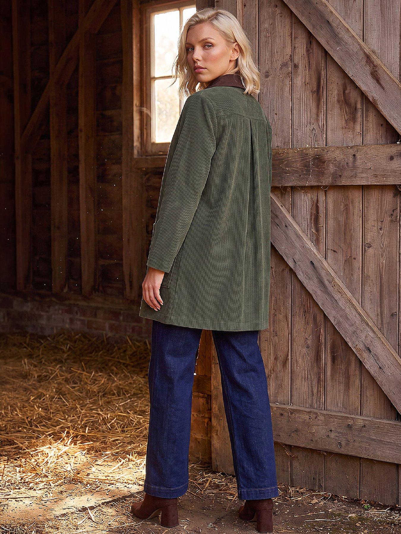 Image 3 of 4 of Roman Womens Petite Cord Patch Pocket Jacket - Green
