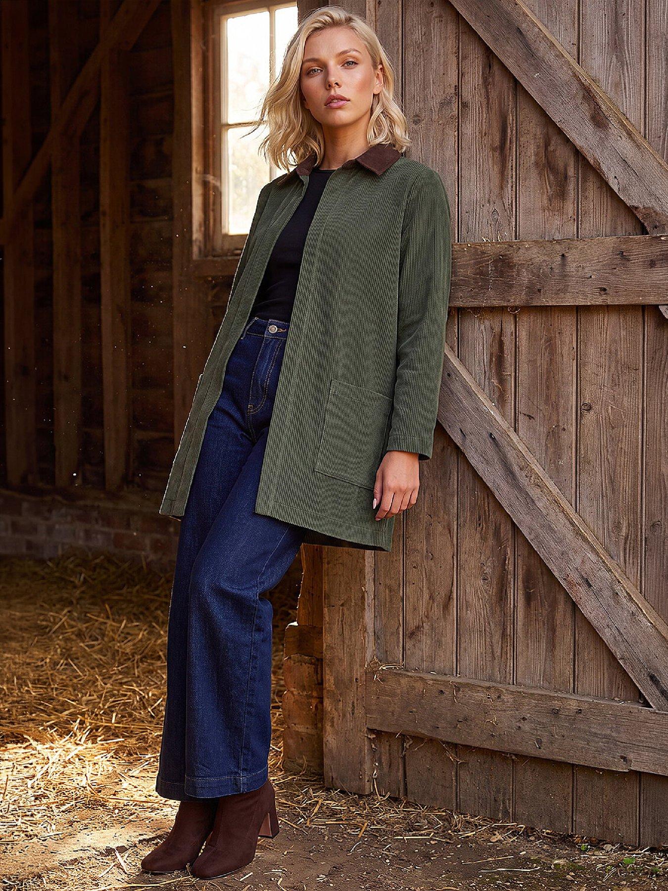 Image 4 of 4 of Roman Womens Petite Cord Patch Pocket Jacket - Green