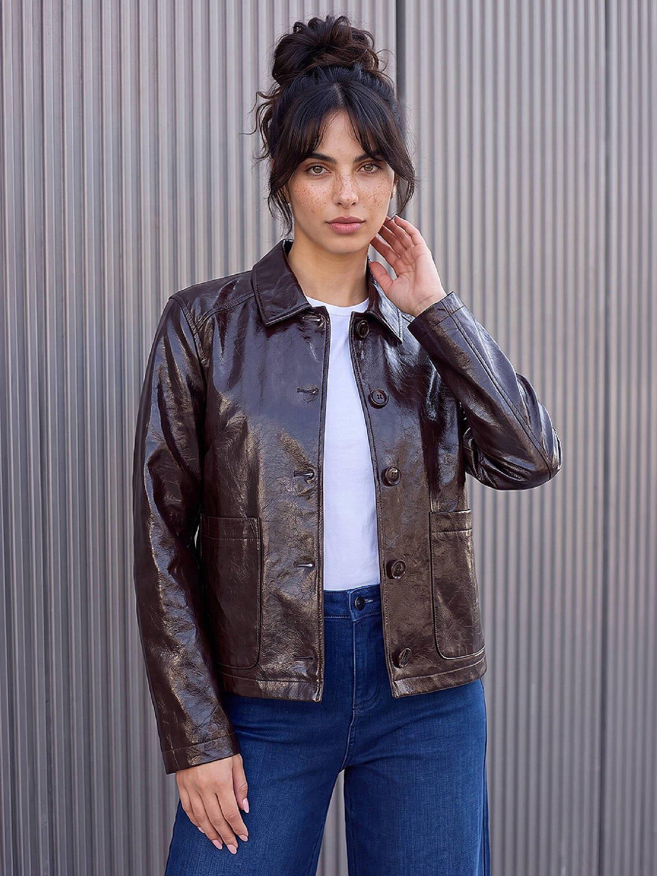 Image 1 of 4 of Roman Womens Faux Leather Jacket - Brown