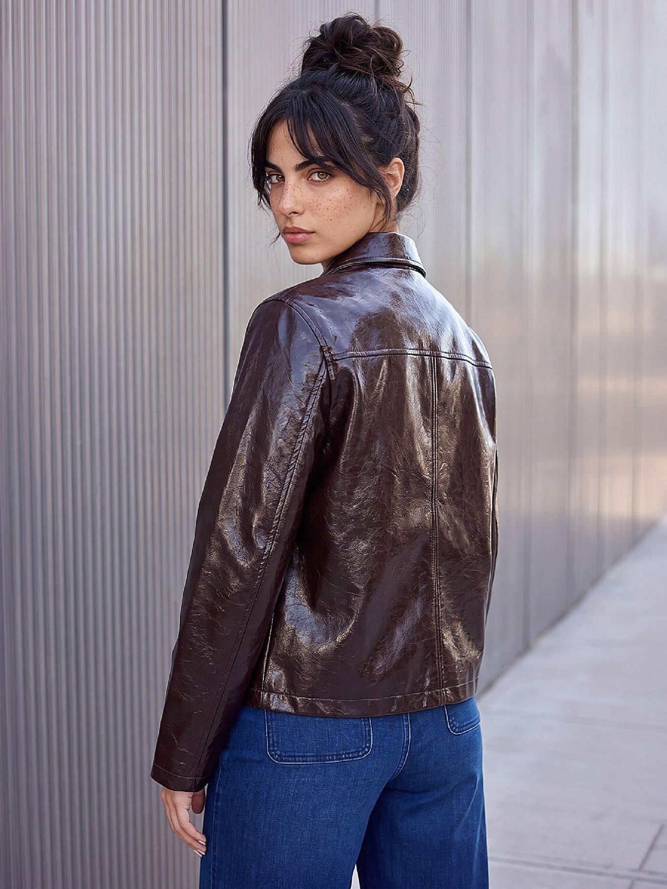 Image 2 of 4 of Roman Womens Faux Leather Jacket - Brown