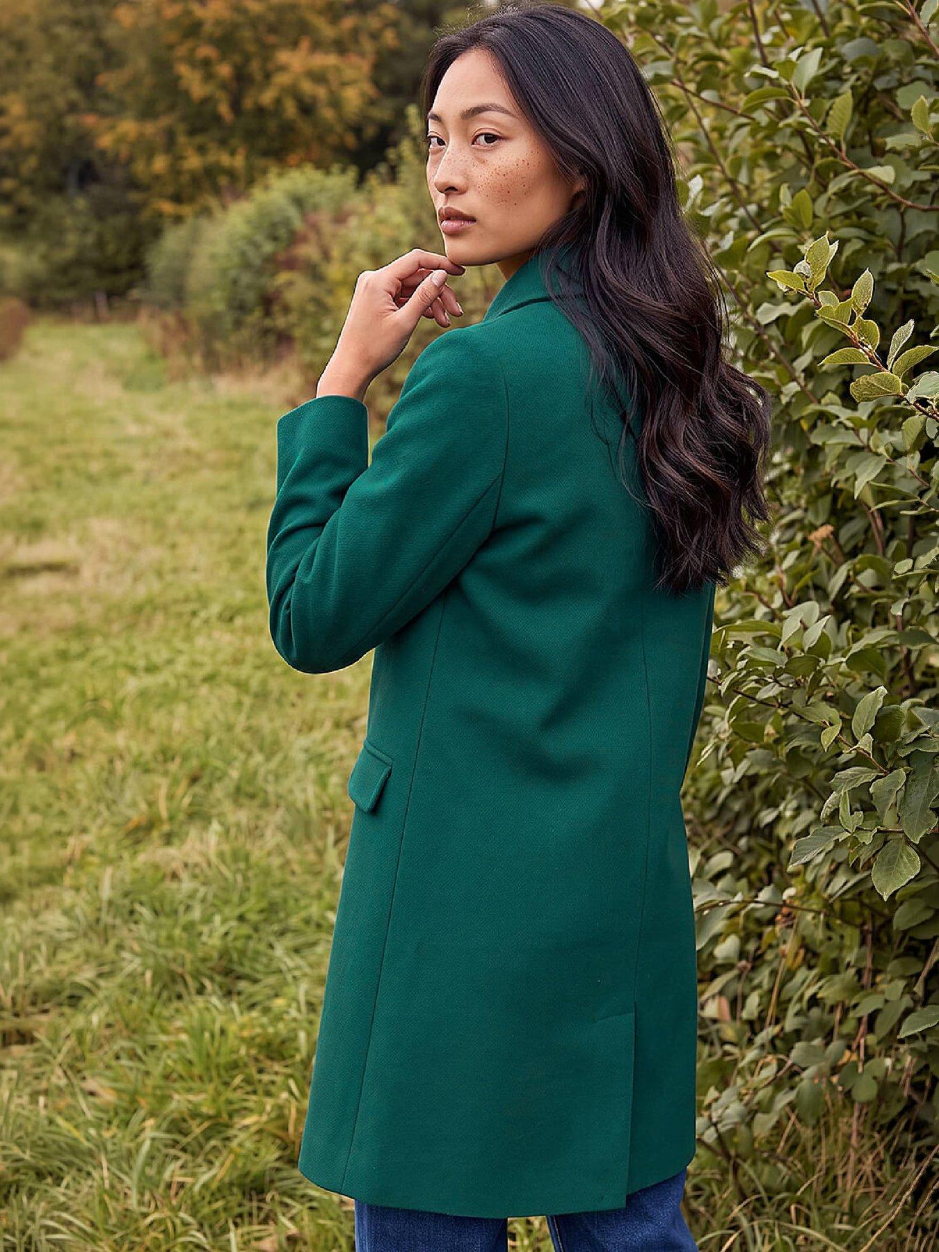 Image 2 of 3 of Roman Roman Womens Petite Button Front Coat - Green