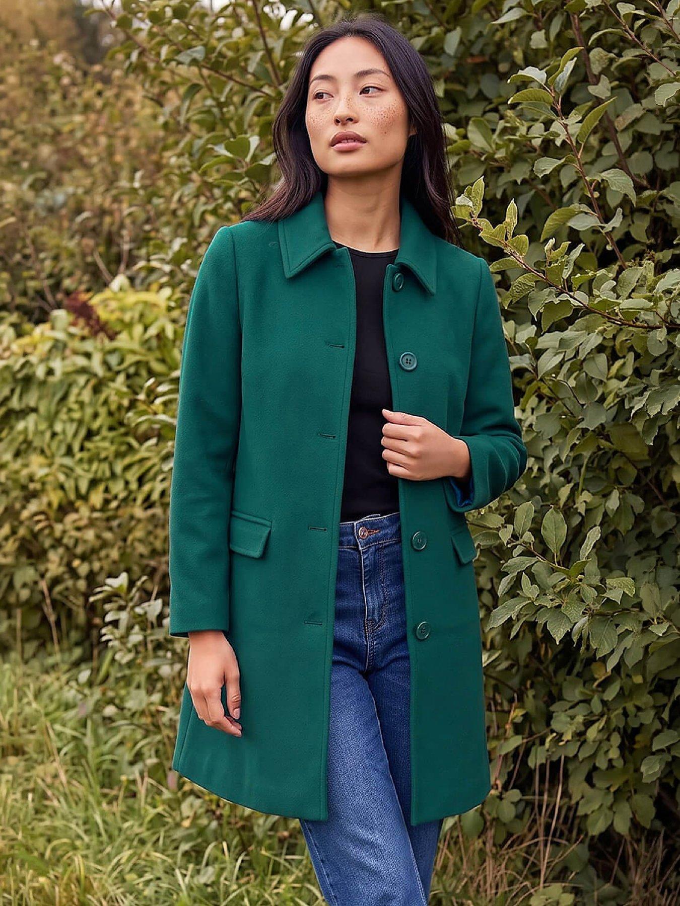 Image 3 of 3 of Roman Roman Womens Petite Button Front Coat - Green