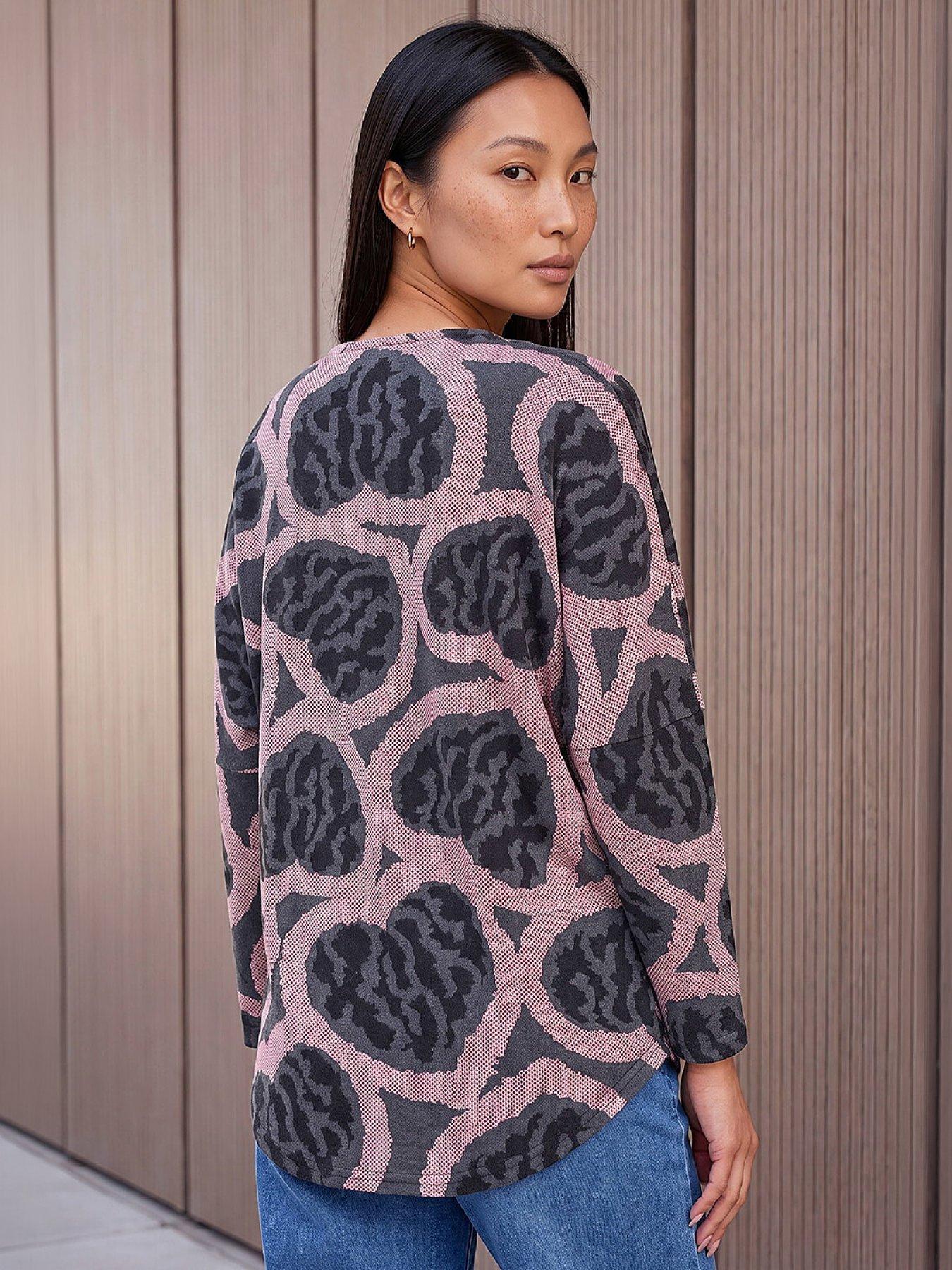 Image 2 of 2 of Roman Womens Half Zip Long Sleeve Heart Print Blouse - Pink