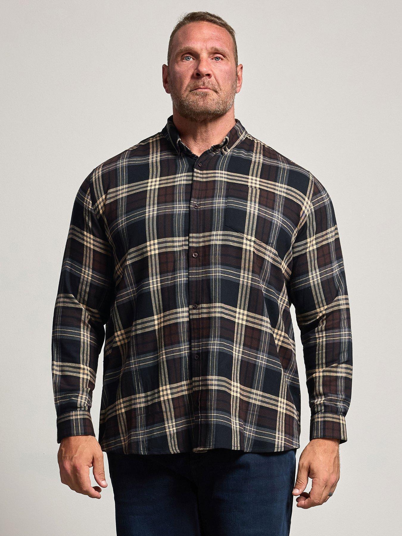 Image 1 of 4 of BadRhino Mens Brushed Check Long Sleeve Shirt - Brown