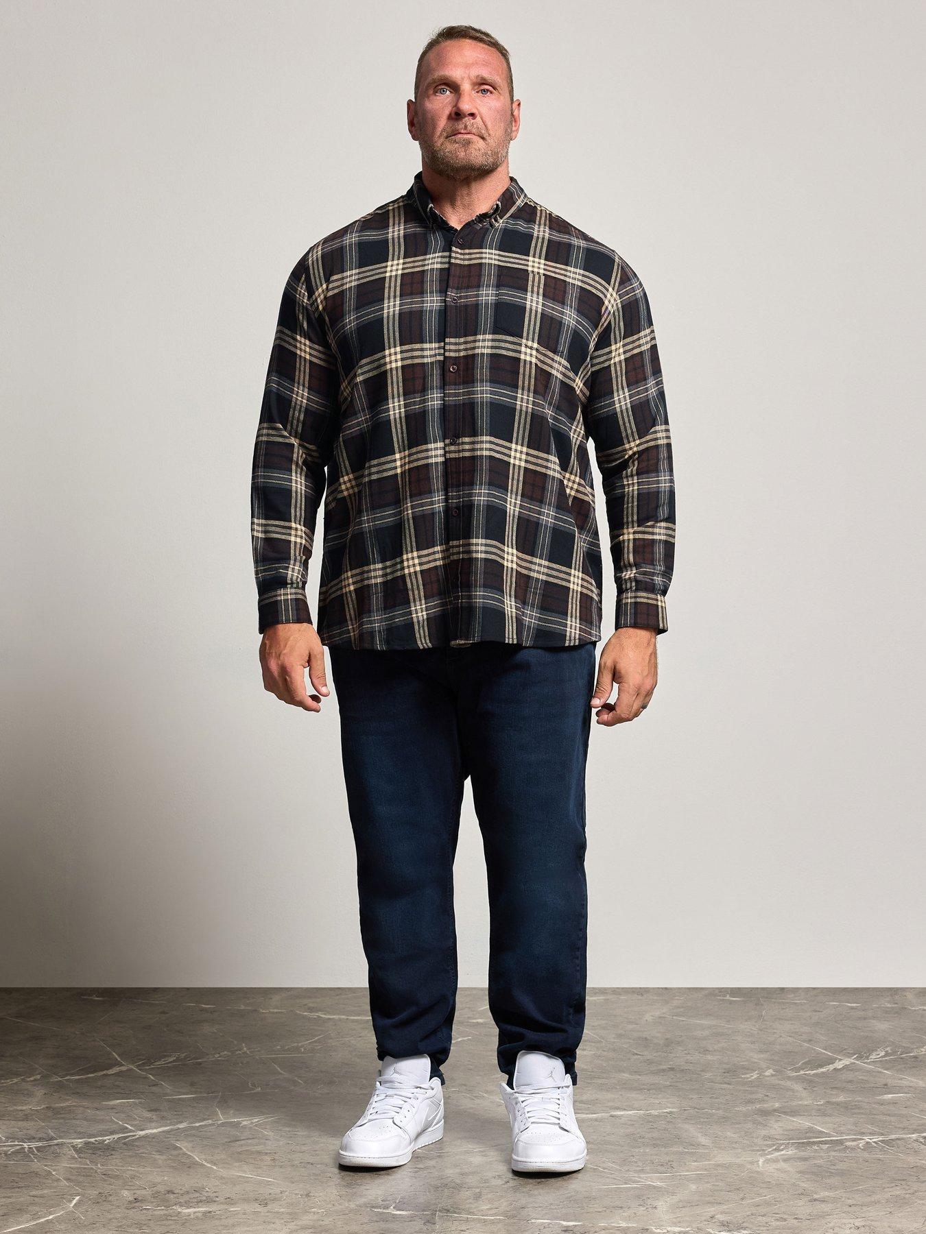 Image 3 of 4 of BadRhino Mens Brushed Check Long Sleeve Shirt - Brown