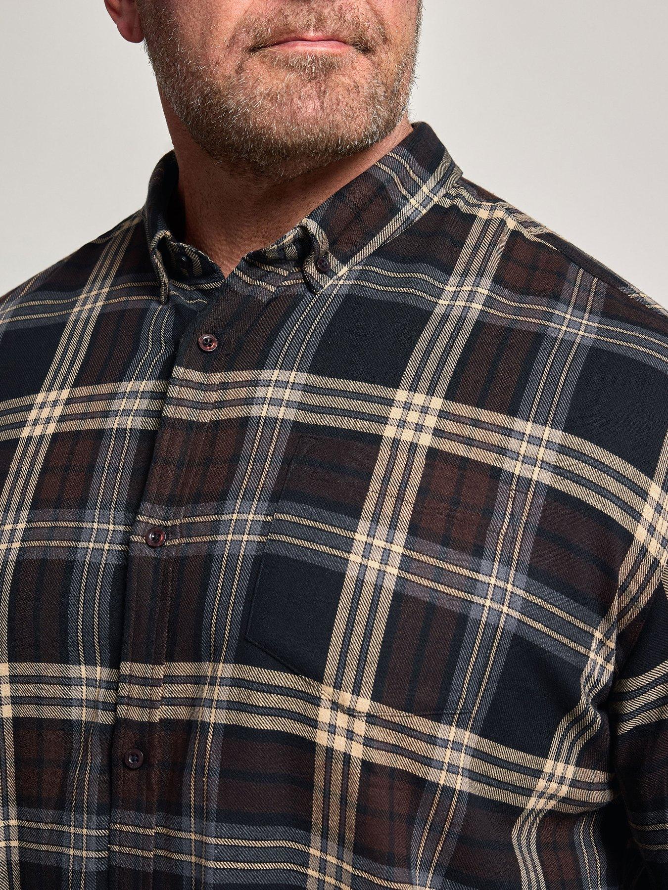 Image 4 of 4 of BadRhino Mens Brushed Check Long Sleeve Shirt - Brown