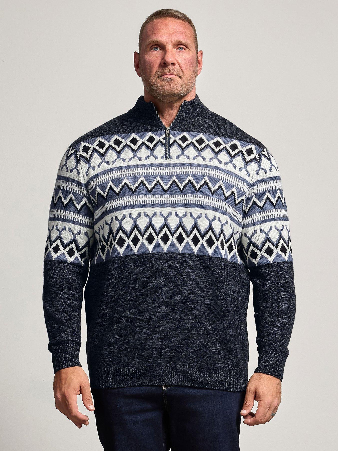 Image 1 of 4 of BadRhino Mens Big &amp; Tall Fair Isle Half Zip Knitted Jumper - Grey