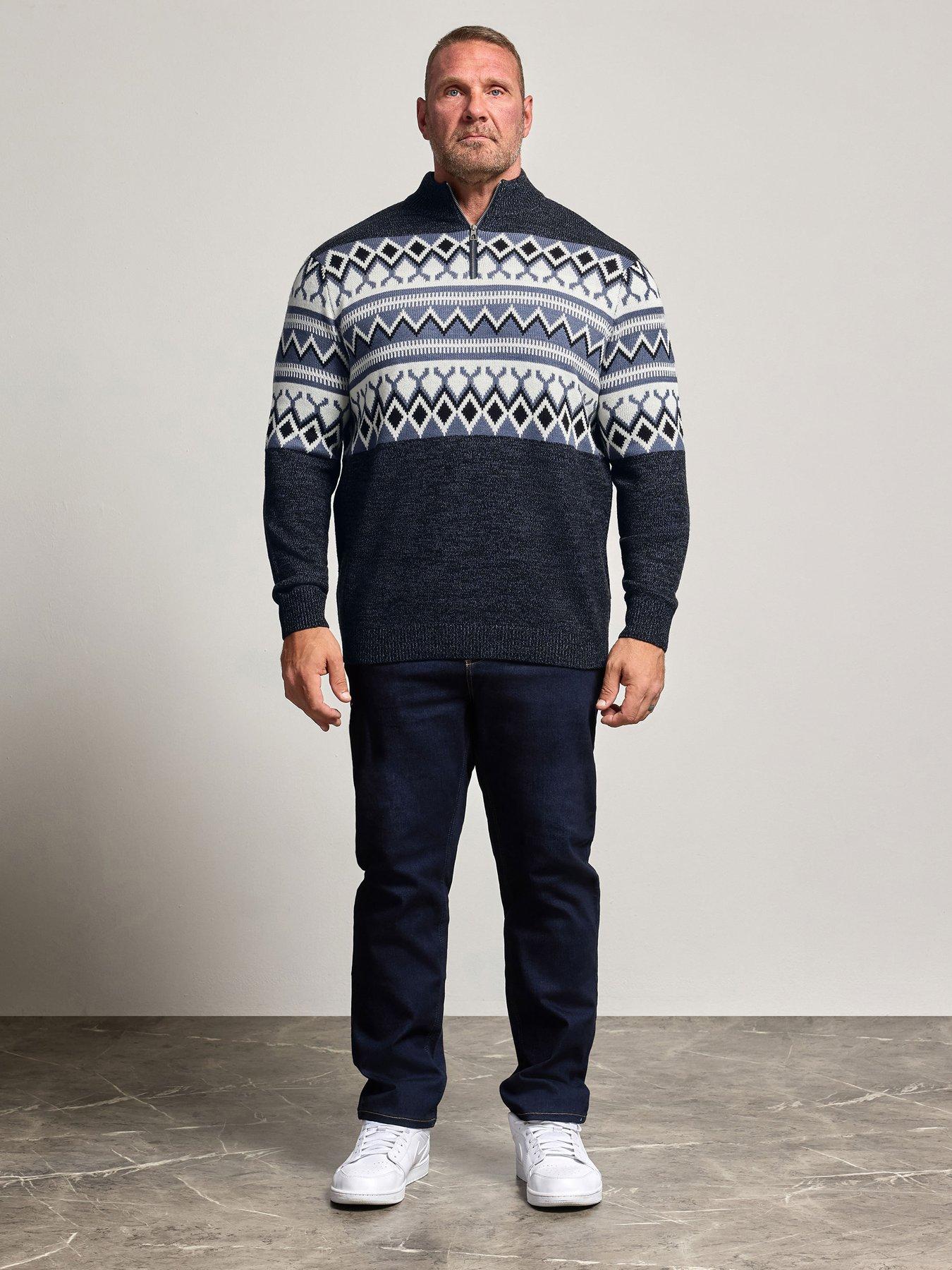 Image 3 of 4 of BadRhino Mens Big &amp; Tall Fair Isle Half Zip Knitted Jumper - Grey