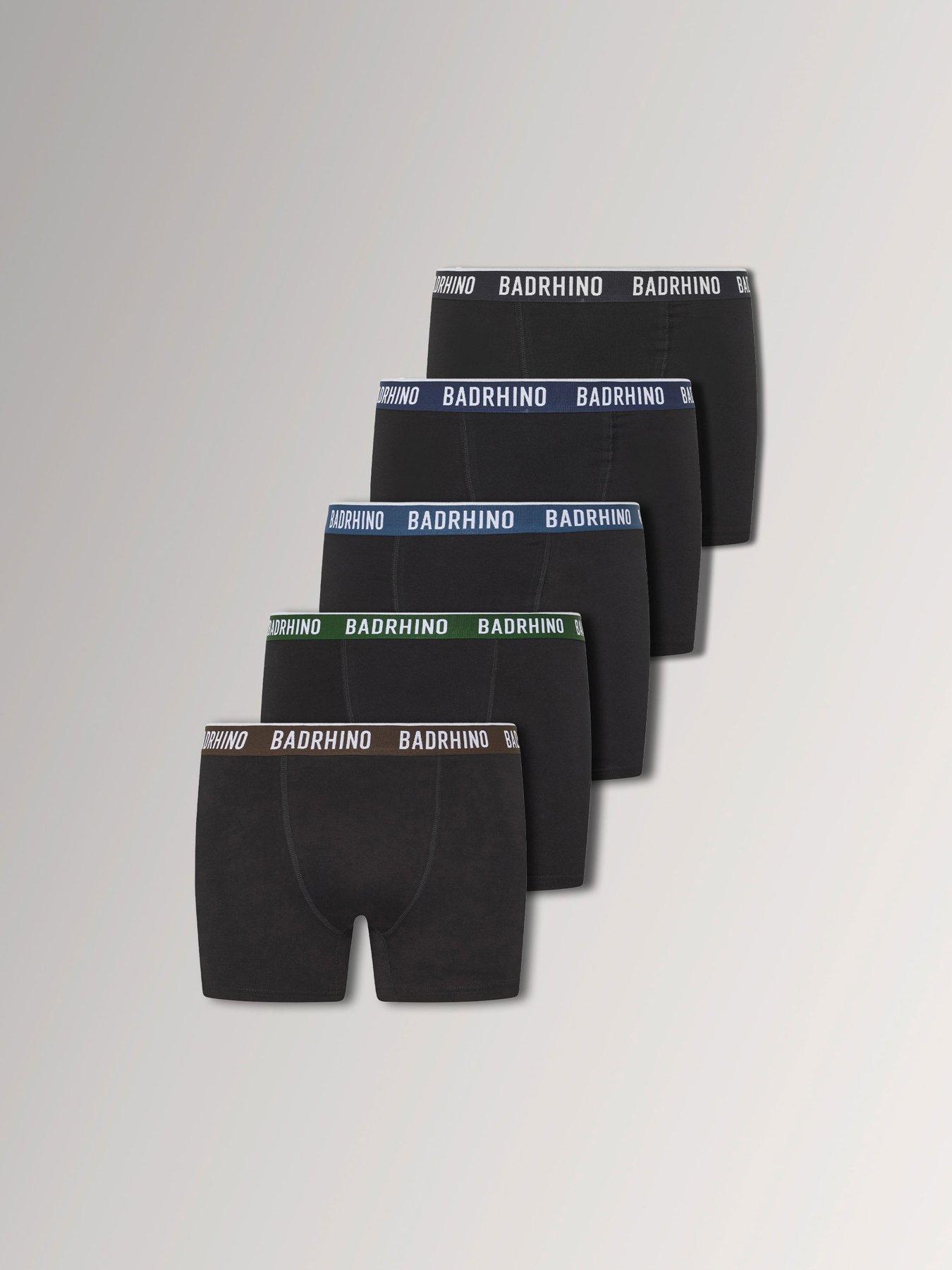Image 1 of 3 of BadRhino Mens 5 Pack Cotton-Rich Stretch Waistband Boxer Shorts - Black