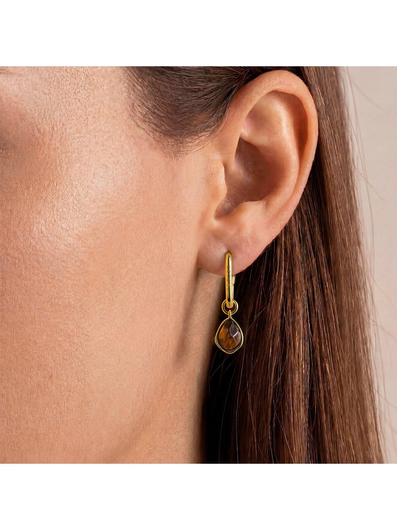 Image 2 of 4 of Radley 18ct Gold Plated Tigers Eye Drop Hoop Earrings