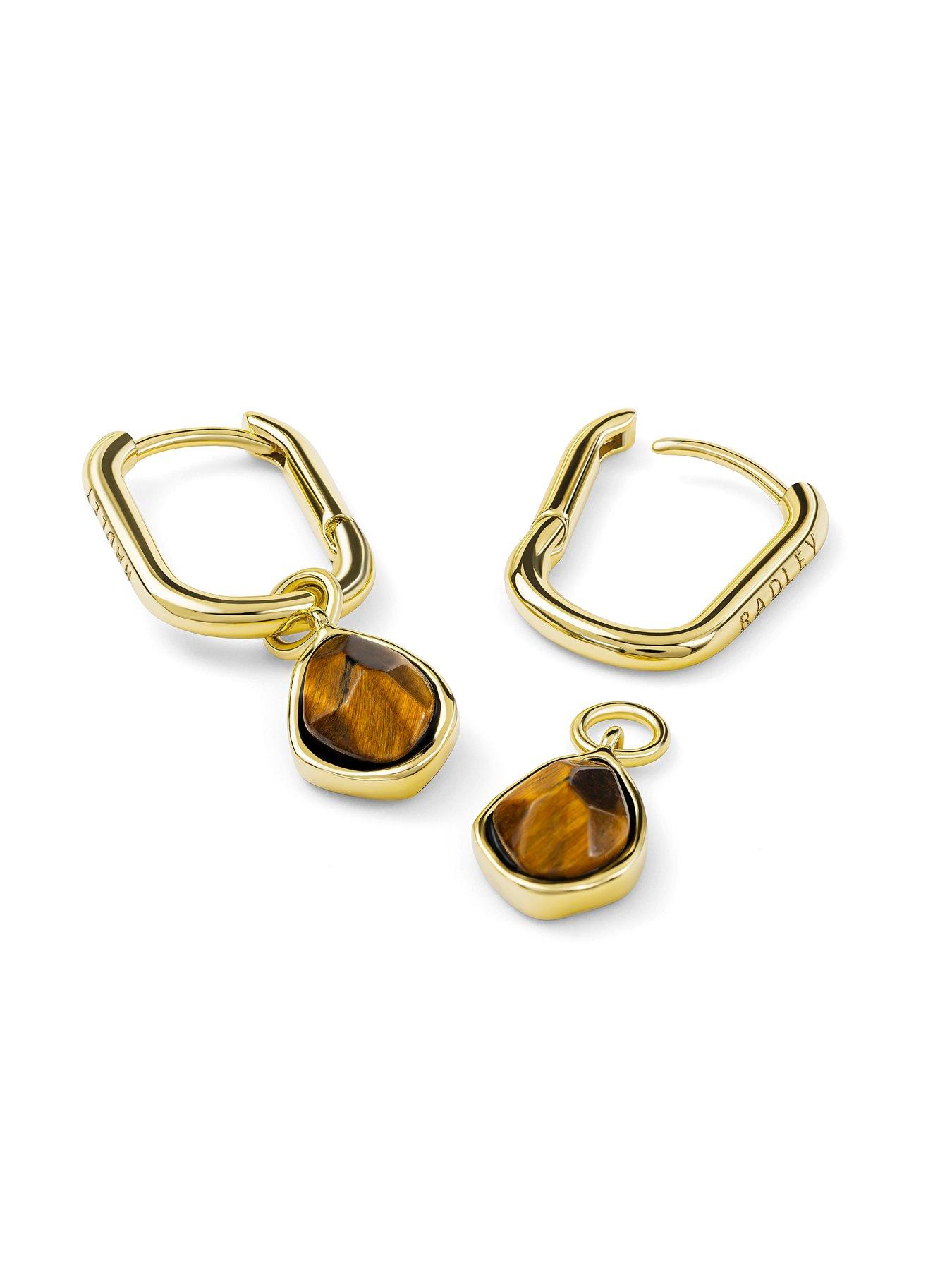 Image 3 of 4 of Radley 18ct Gold Plated Tigers Eye Drop Hoop Earrings