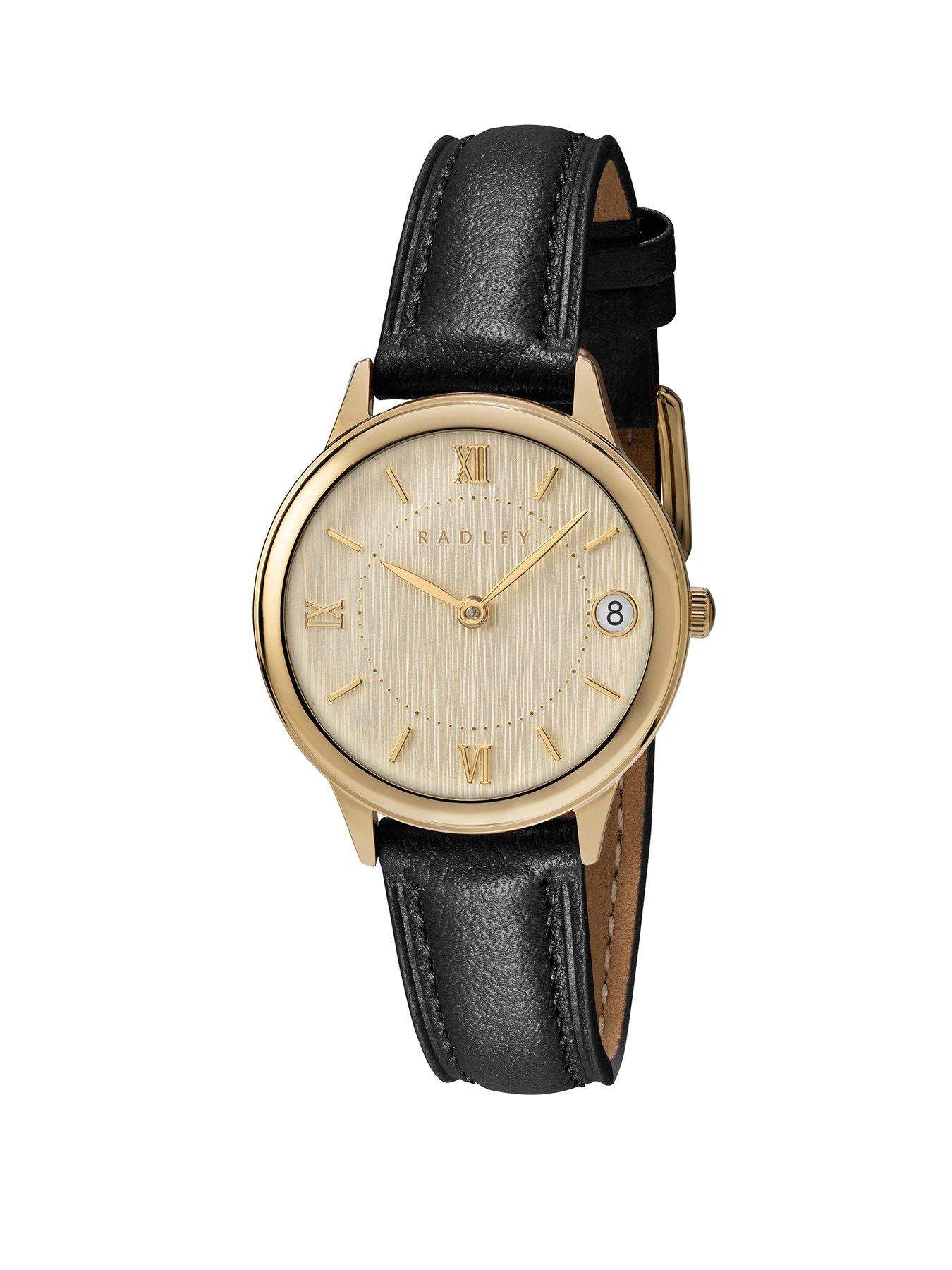 Radley Ladies Gold Plated Round Black Leather Strap Watch