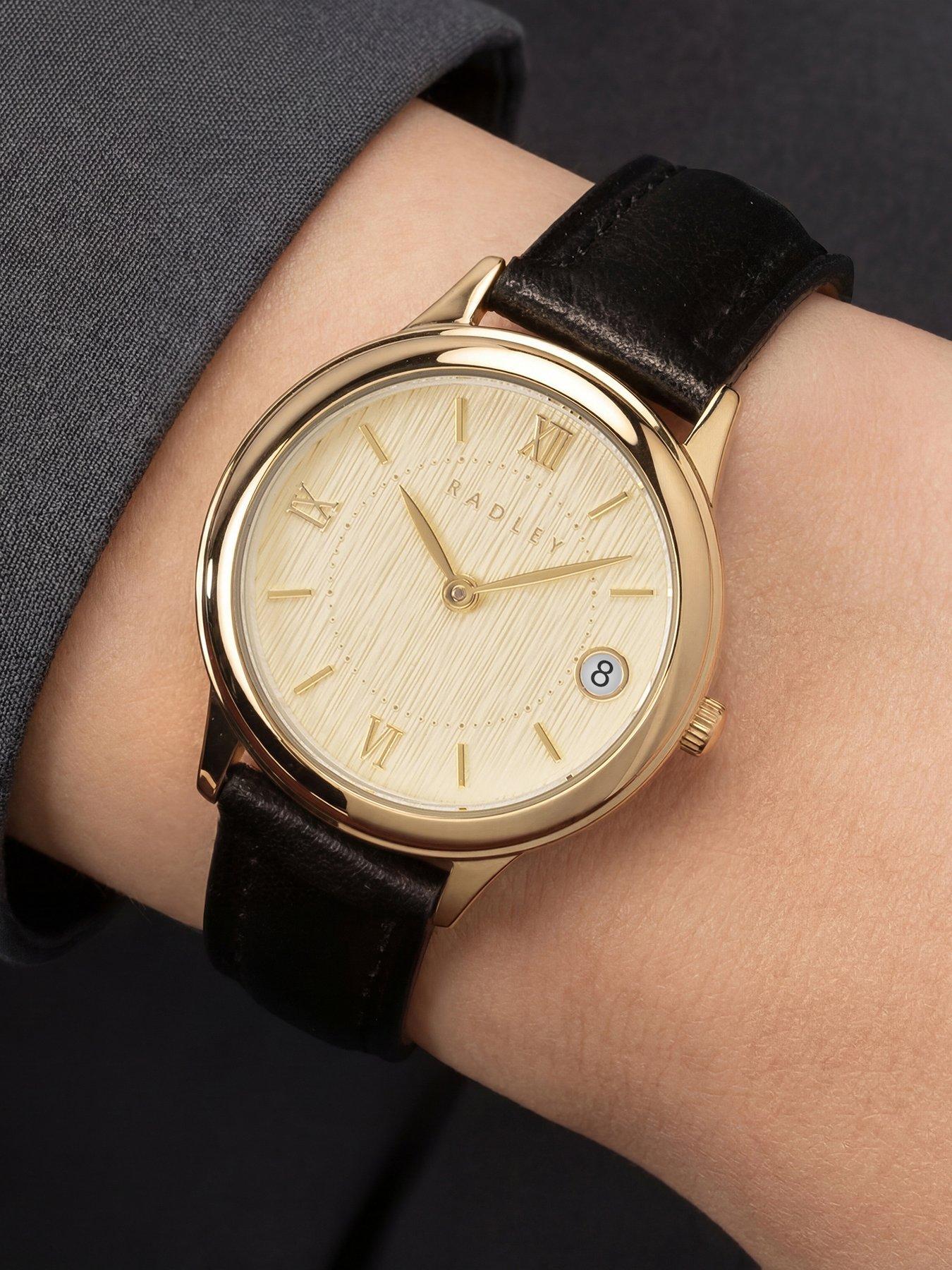 Image 3 of 4 of Radley Ladies Gold Plated Round Black Leather Strap Watch