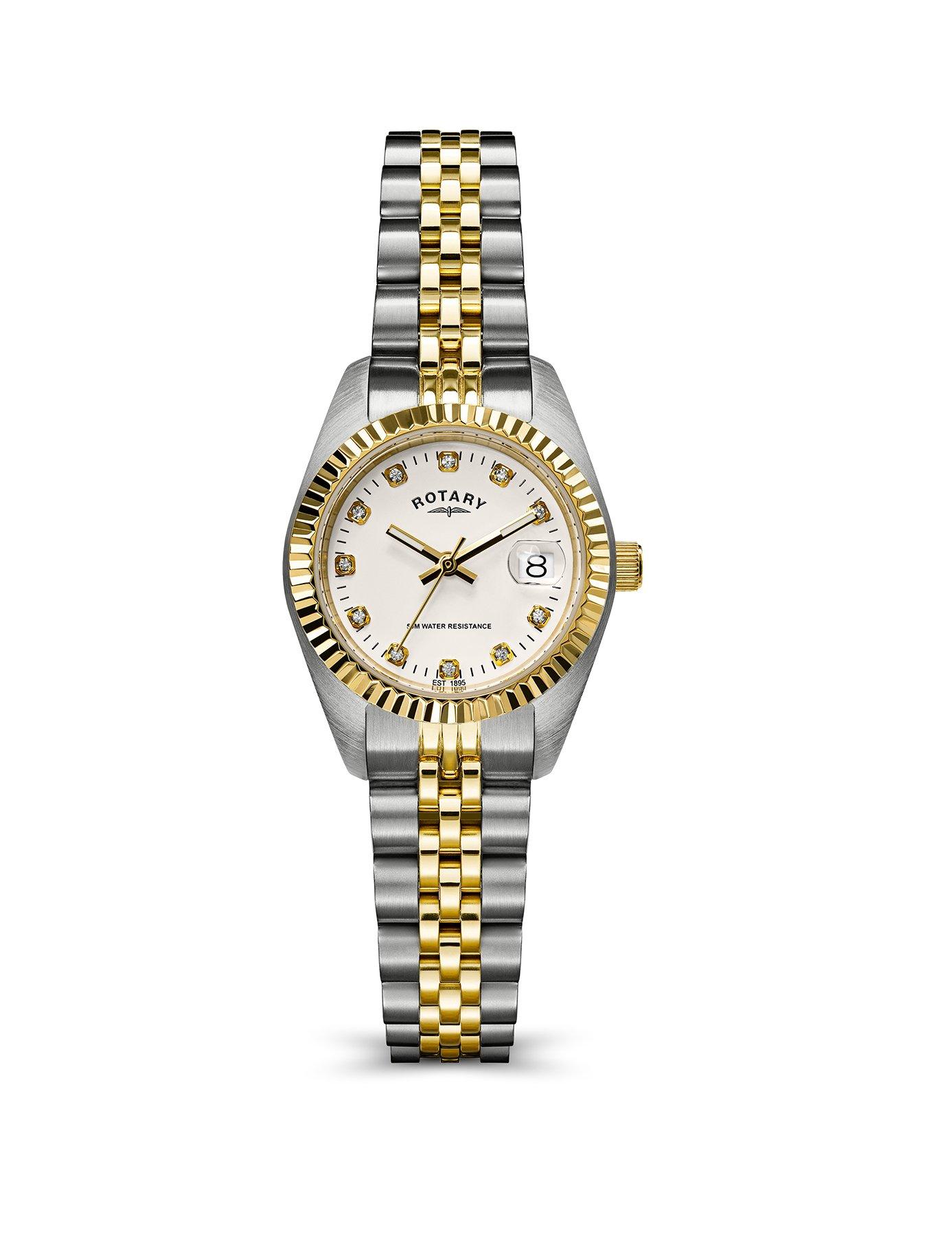 Image 1 of 6 of Rotary Ladies Cocktail Stone Set Dial Two Tone Plated Stainless Steel Bracelet Watch