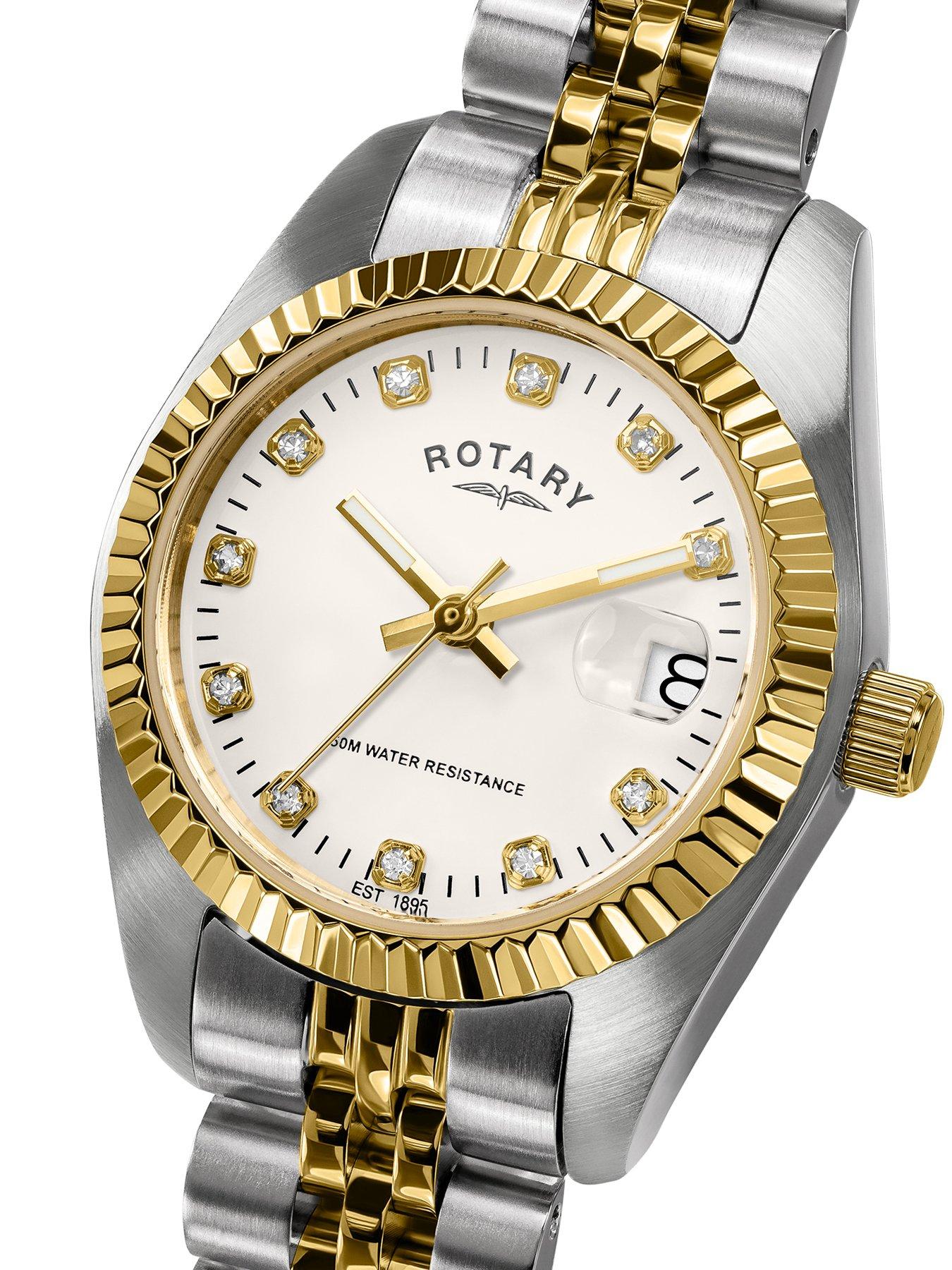 Image 2 of 6 of Rotary Ladies Cocktail Stone Set Dial Two Tone Plated Stainless Steel Bracelet Watch