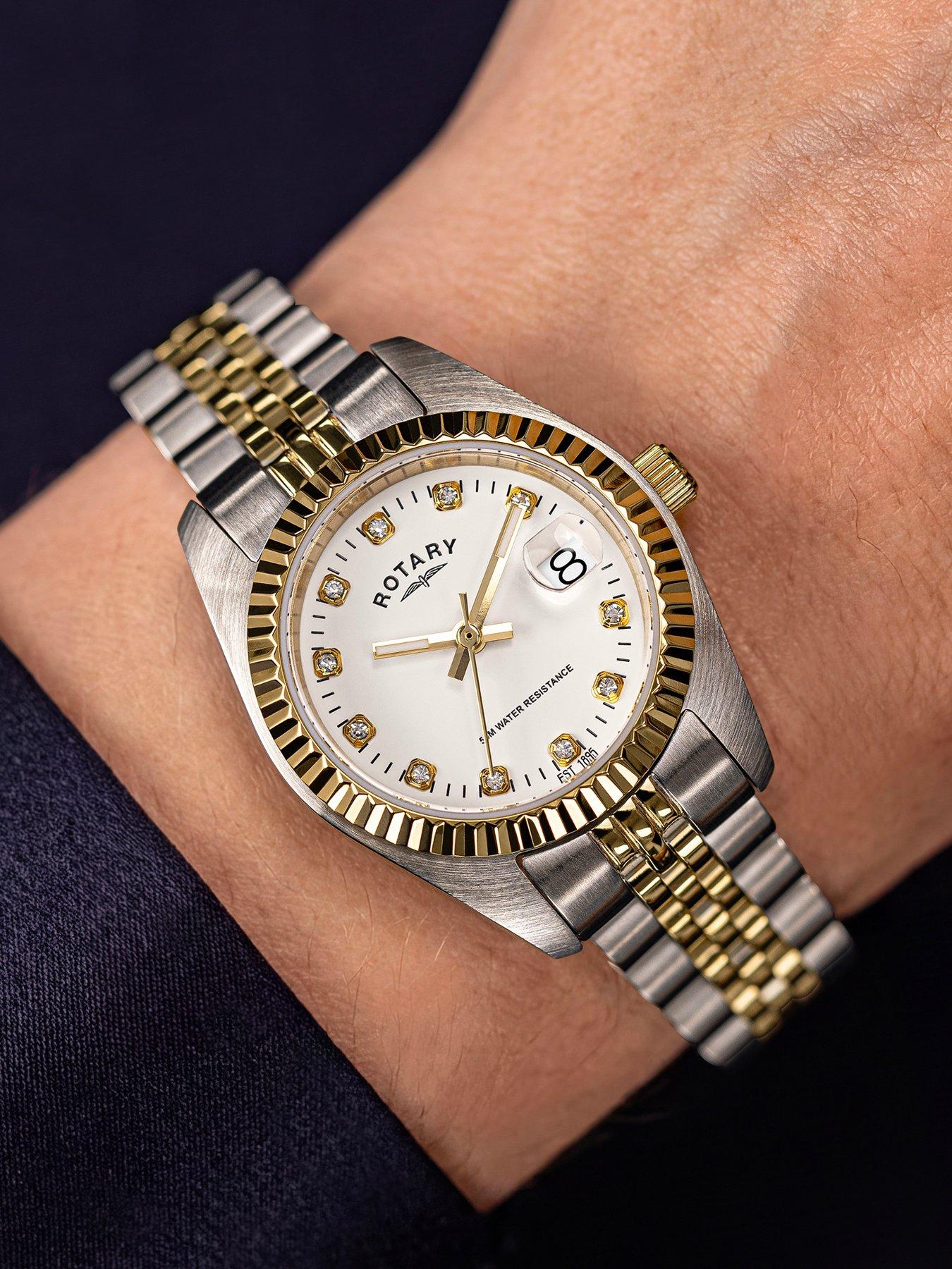Image 3 of 6 of Rotary Ladies Cocktail Stone Set Dial Two Tone Plated Stainless Steel Bracelet Watch