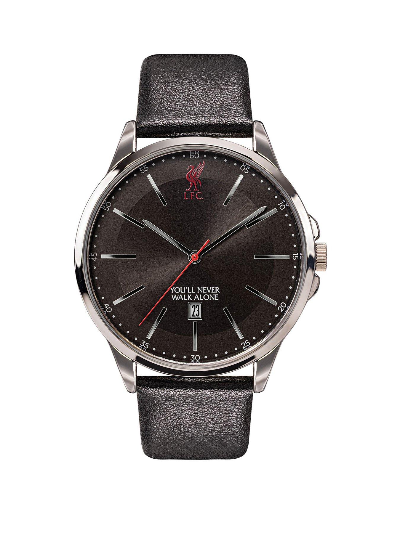 Image 1 of 4 of Liverpool FC Liverpool Football Club Silver Sleek Watch with Black Strap