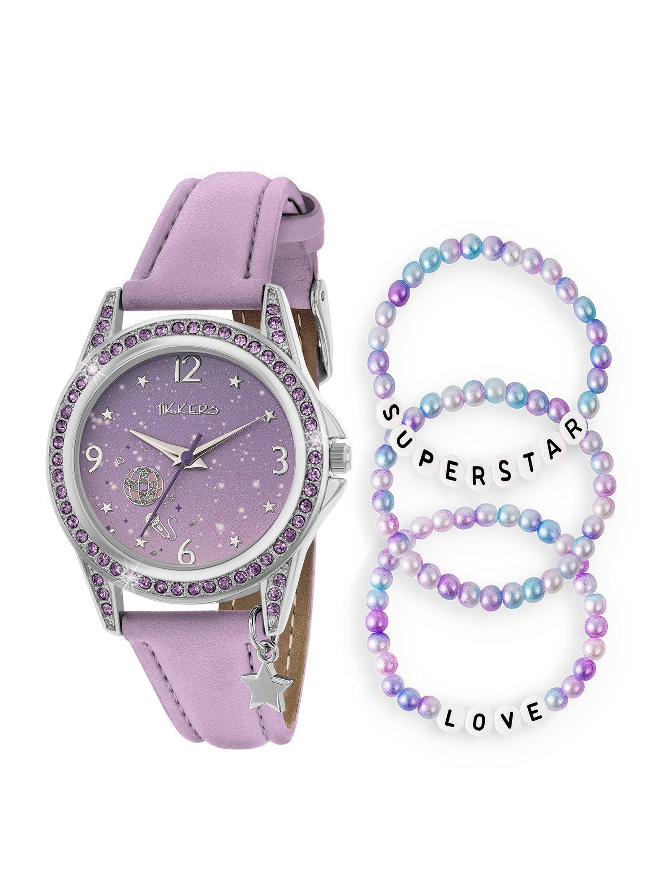 Tikkers Stone Set Lilac Strap Watch and Bracelet Set