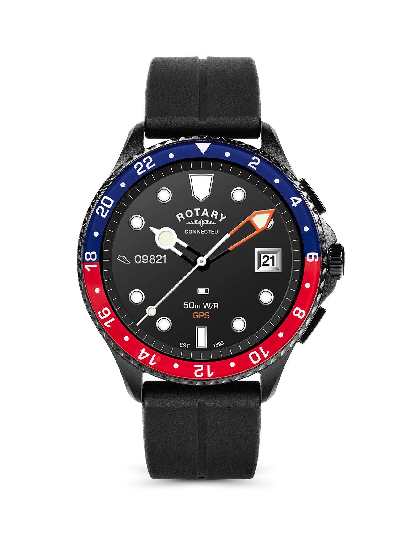 Rotary Men's AMOLED GPS Black Silicone Strap Calling Smart Watch