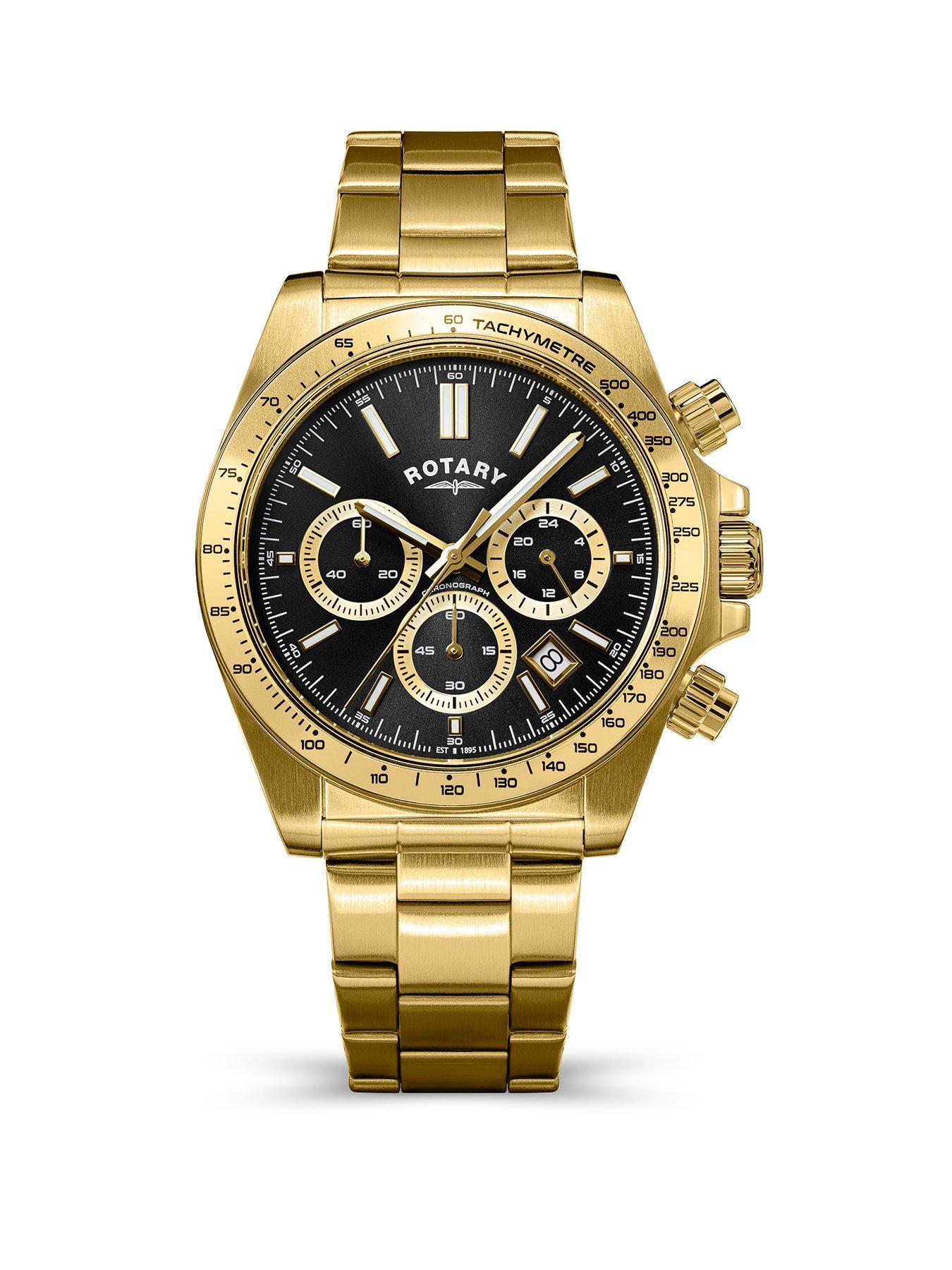 Rotary Rotary Men's Chronograph Black Dial Gold Plated Stainless Steel Bracelet Watch