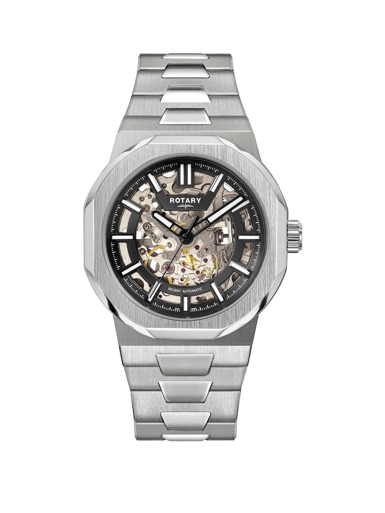 Image 1 of 7 of Rotary Men's Regent Skeleton Automatic SS Bracelet Black Dial 100m