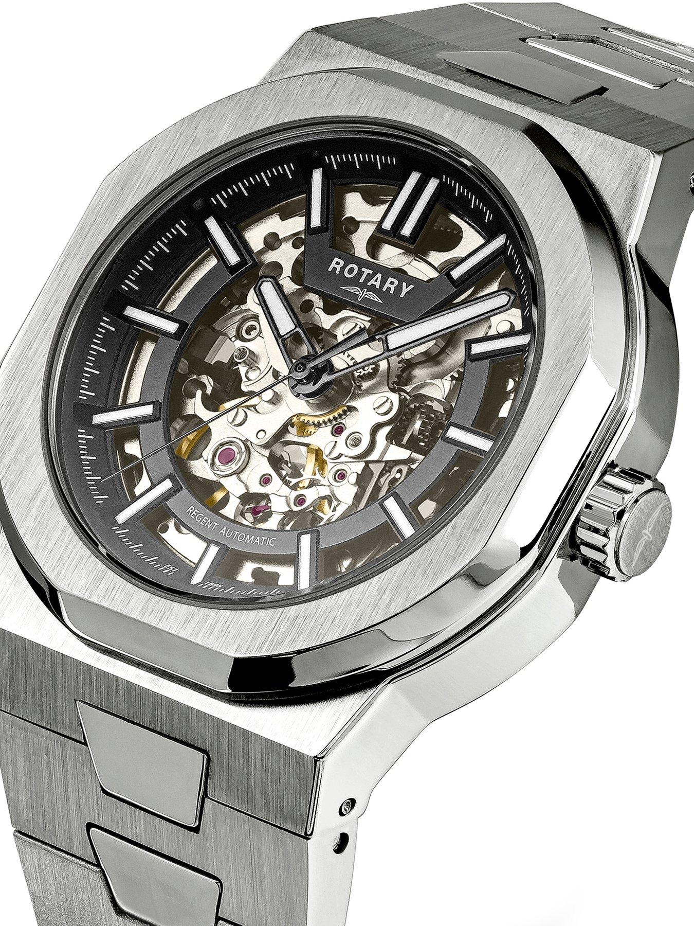 Image 2 of 7 of Rotary Men's Regent Skeleton Automatic SS Bracelet Black Dial 100m