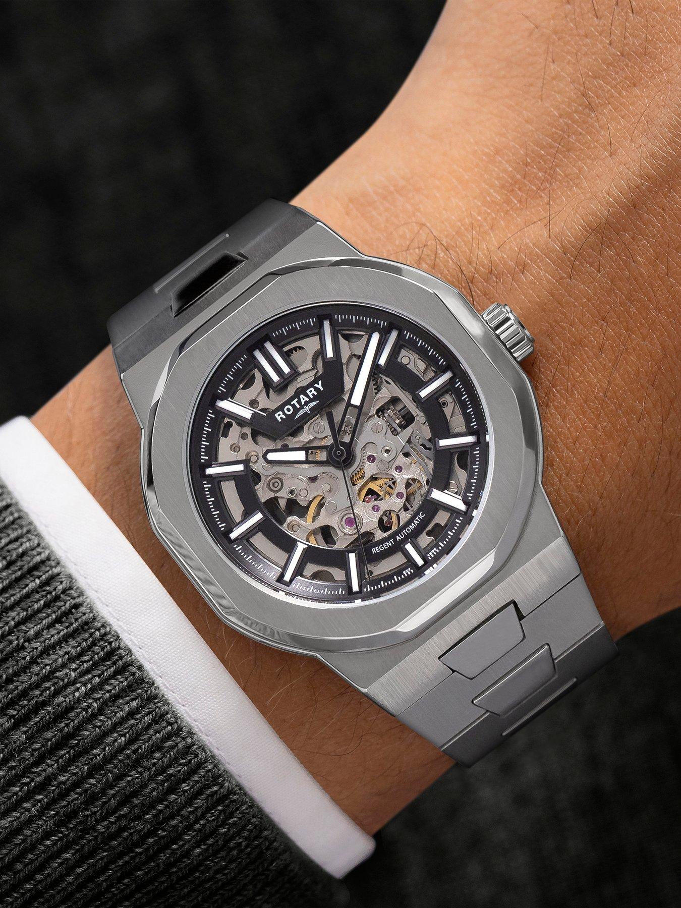 Image 3 of 7 of Rotary Men's Regent Skeleton Automatic SS Bracelet Black Dial 100m