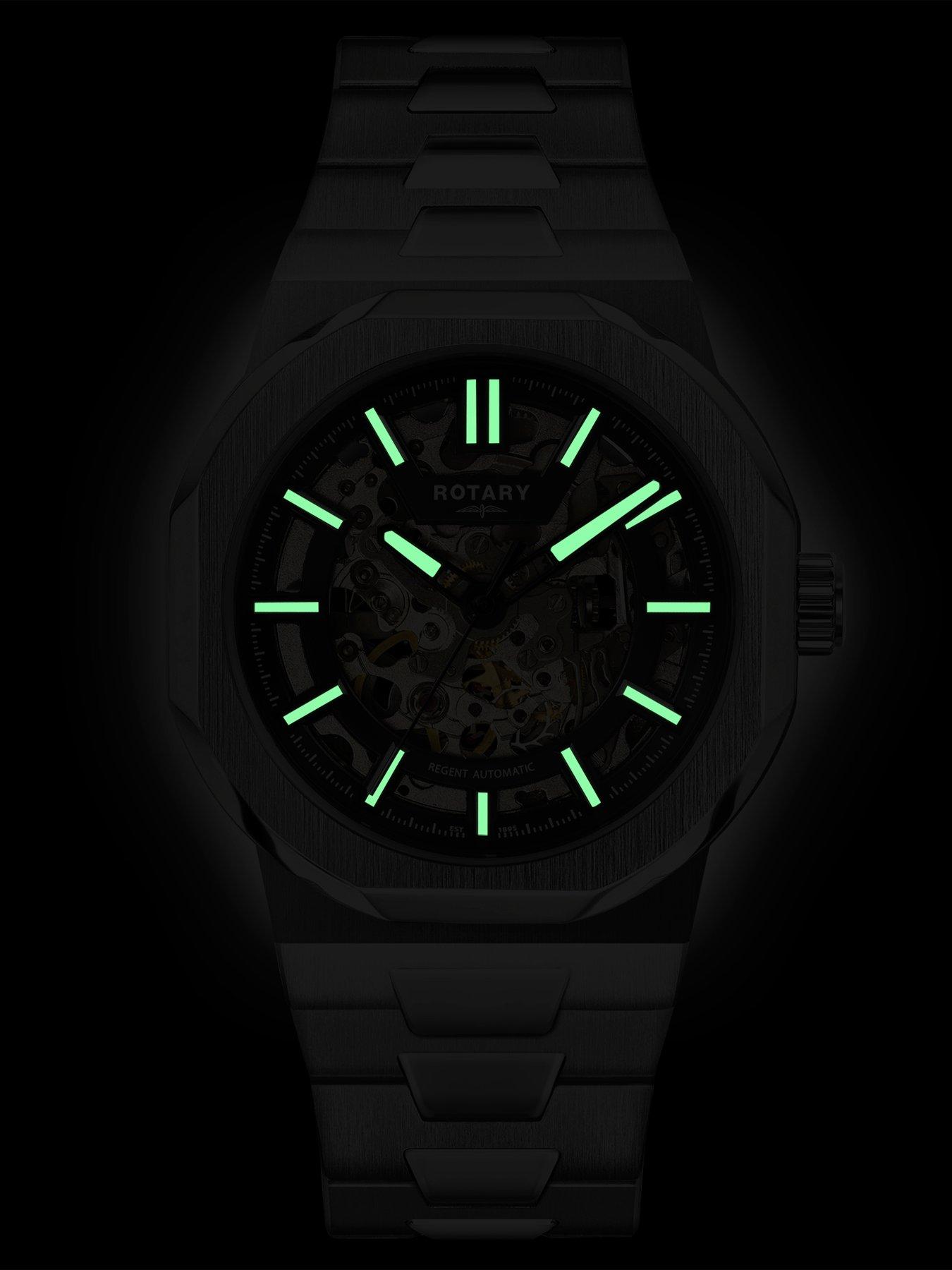 Image 5 of 7 of Rotary Men's Regent Skeleton Automatic SS Bracelet Black Dial 100m