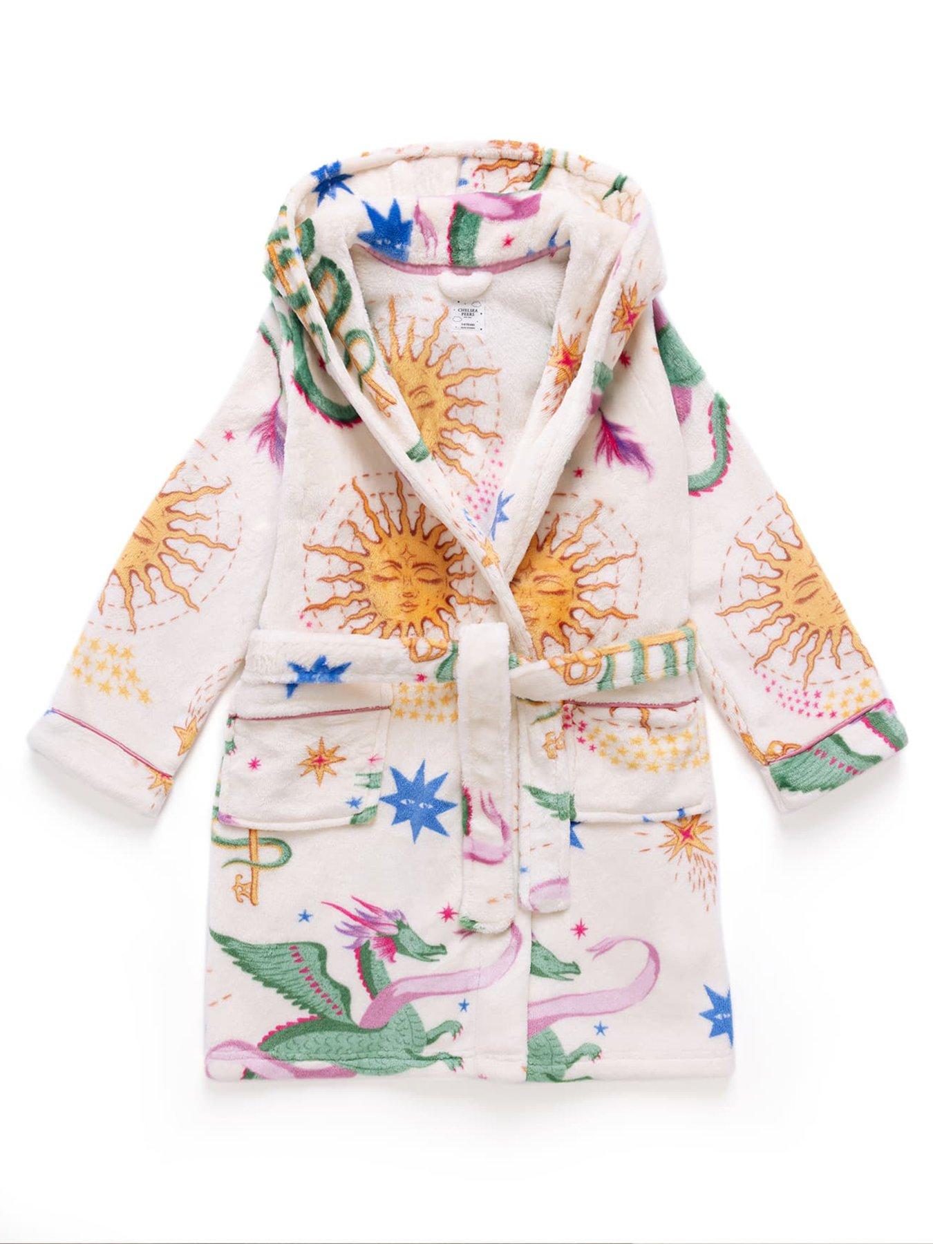 Image 6 of 6 of CHELSEA PEERS Chelsea Peers Kids Fleece Mythical Dragon Print Hooded Dressing Gown - Off White