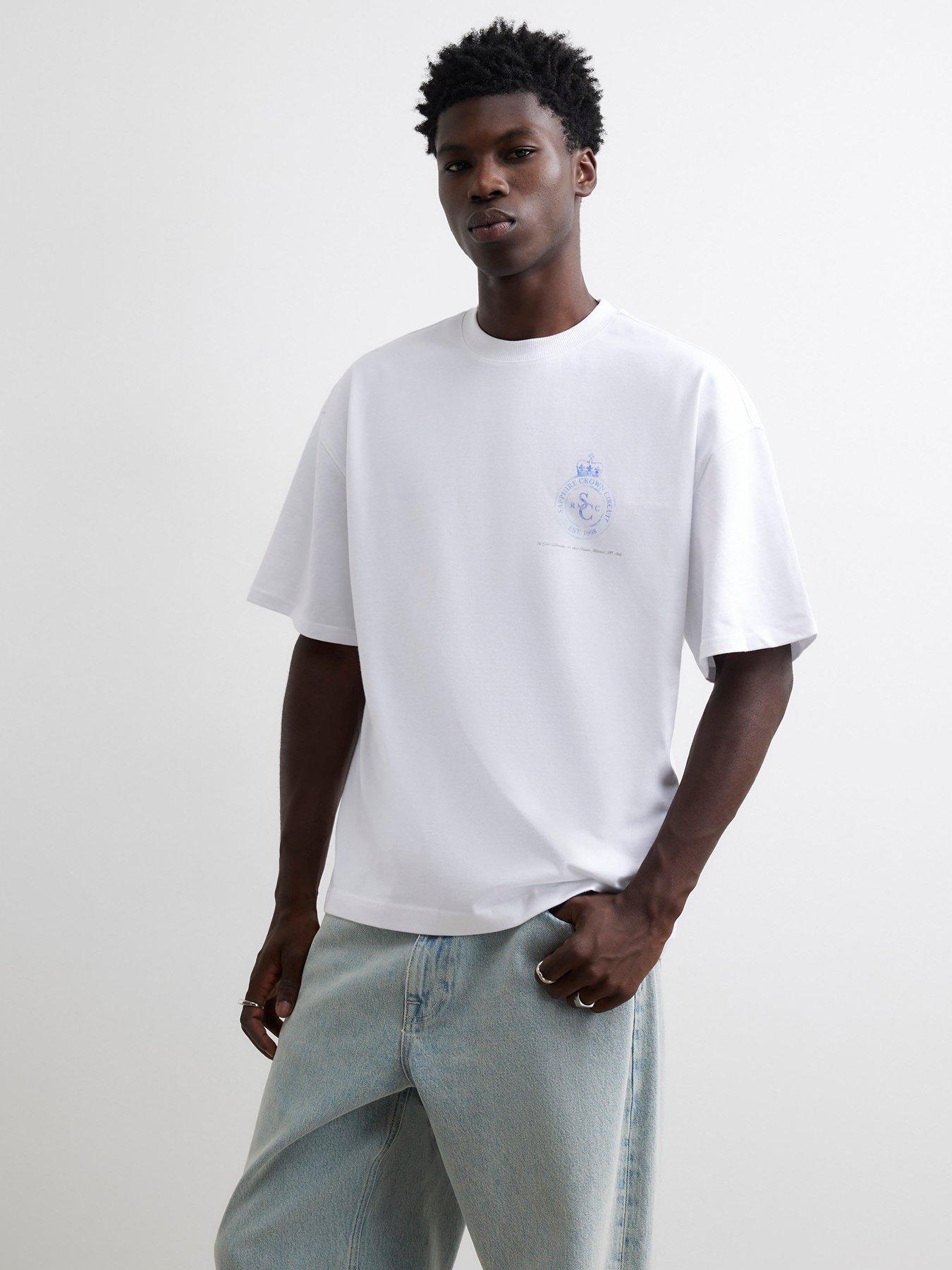 Image 2 of 4 of River Island Mens Oversized Fit Race Car Palm Tree T-Shirt - White