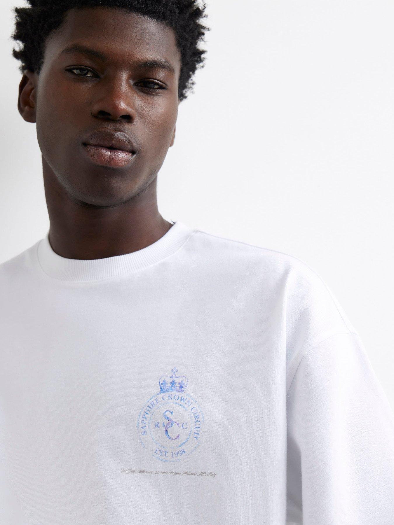 Image 4 of 4 of River Island Mens Oversized Fit Race Car Palm Tree T-Shirt - White