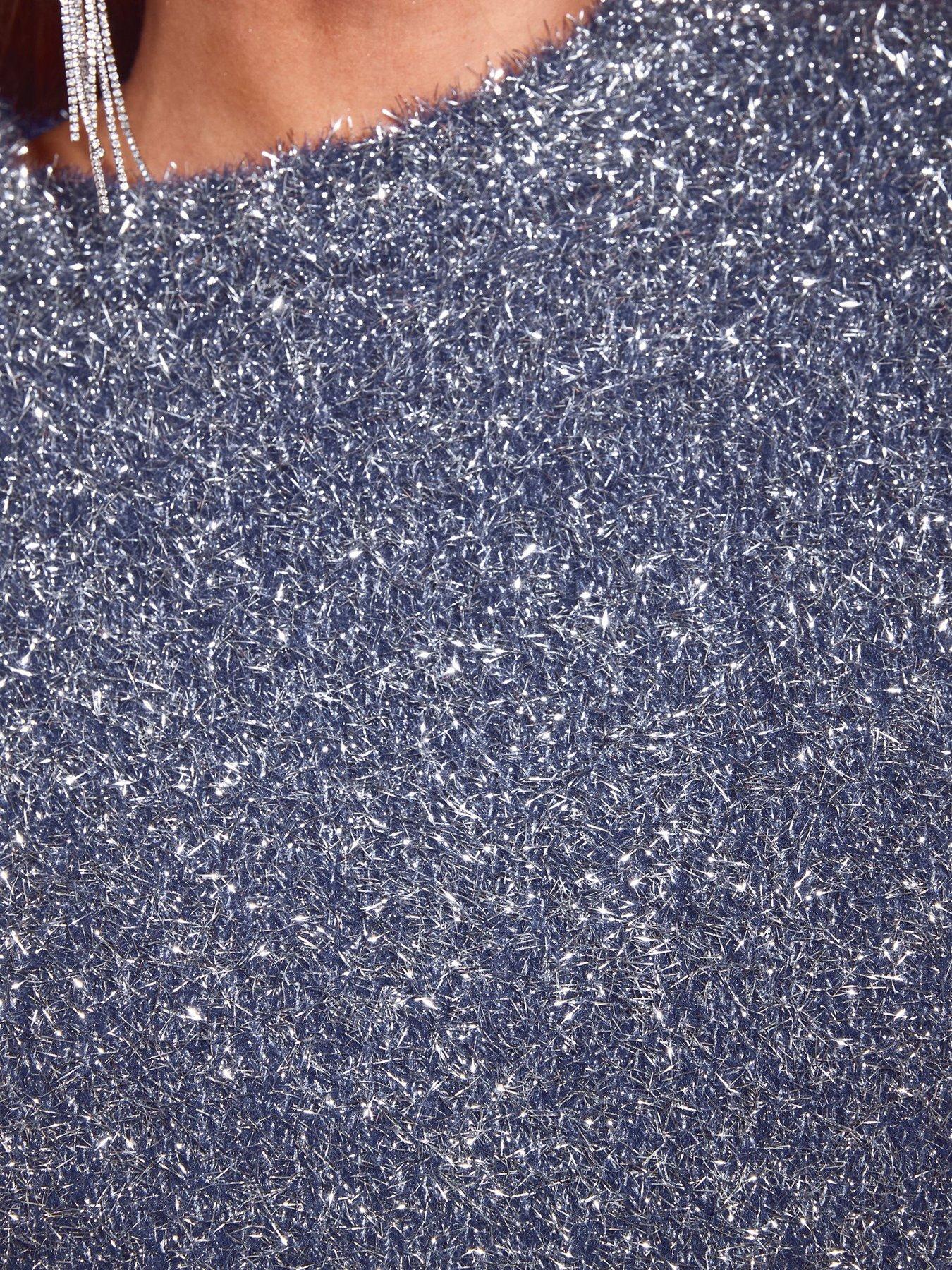 Image 4 of 6 of Friends Like These Womens Tinsel 3/4 Sleeve Sparkle T-Shirt - Blue