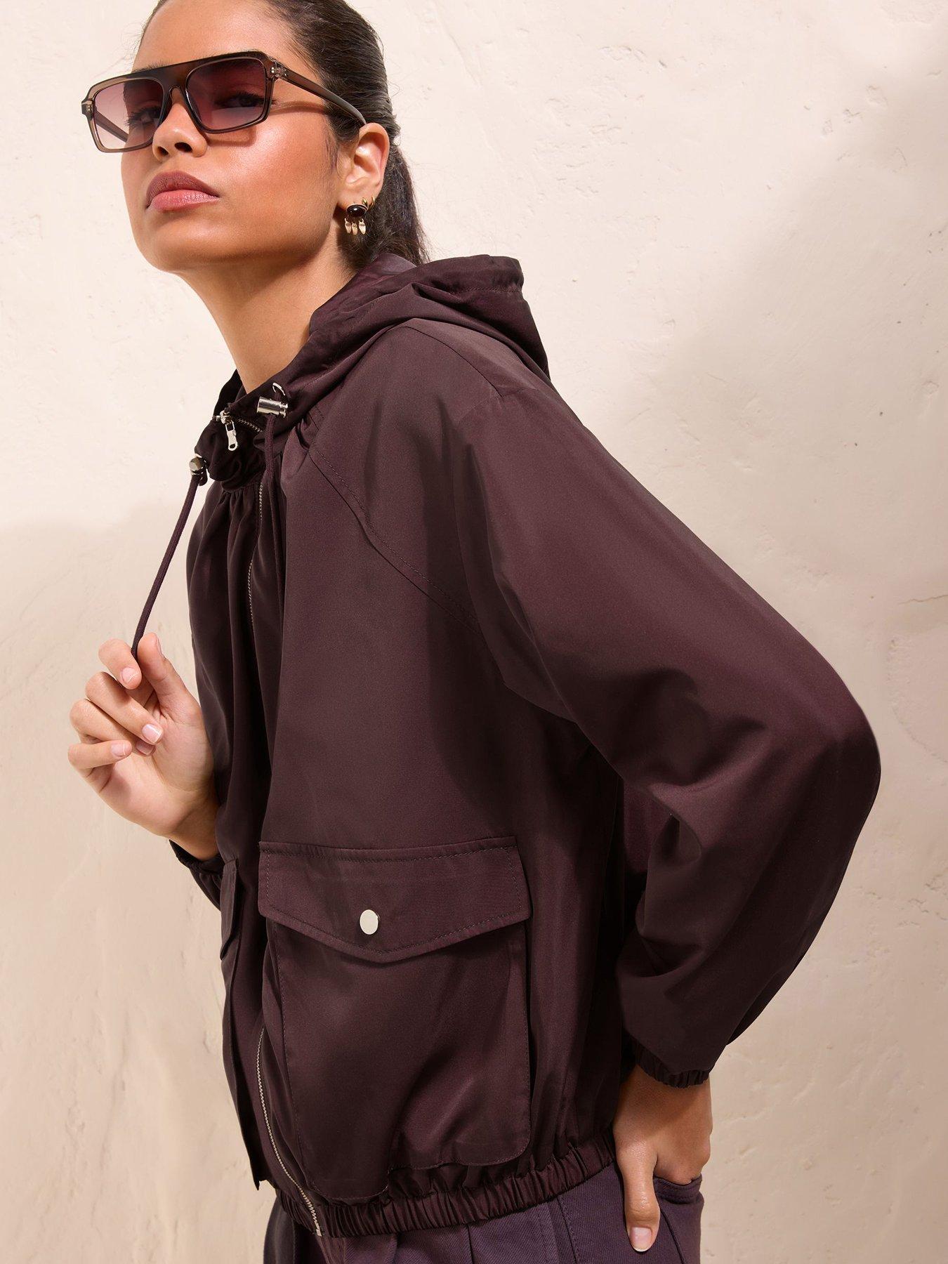Image 4 of 5 of Friends Like These Womens Hooded Shower Resistant Funnel Neck Jacket - Purple