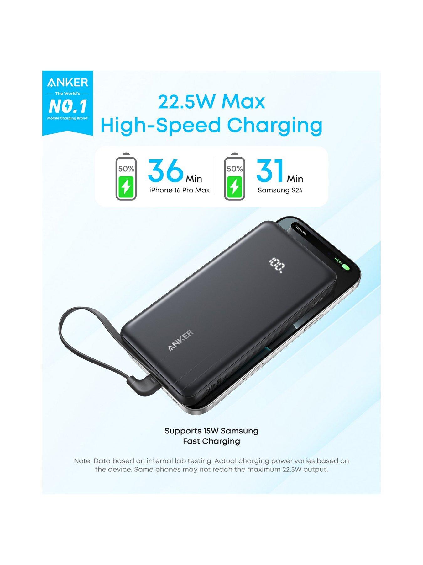 Image 3 of 7 of Anker Zolo Power Bank, 10,000mAh 22.5W with Built-in USB-C Cable, White