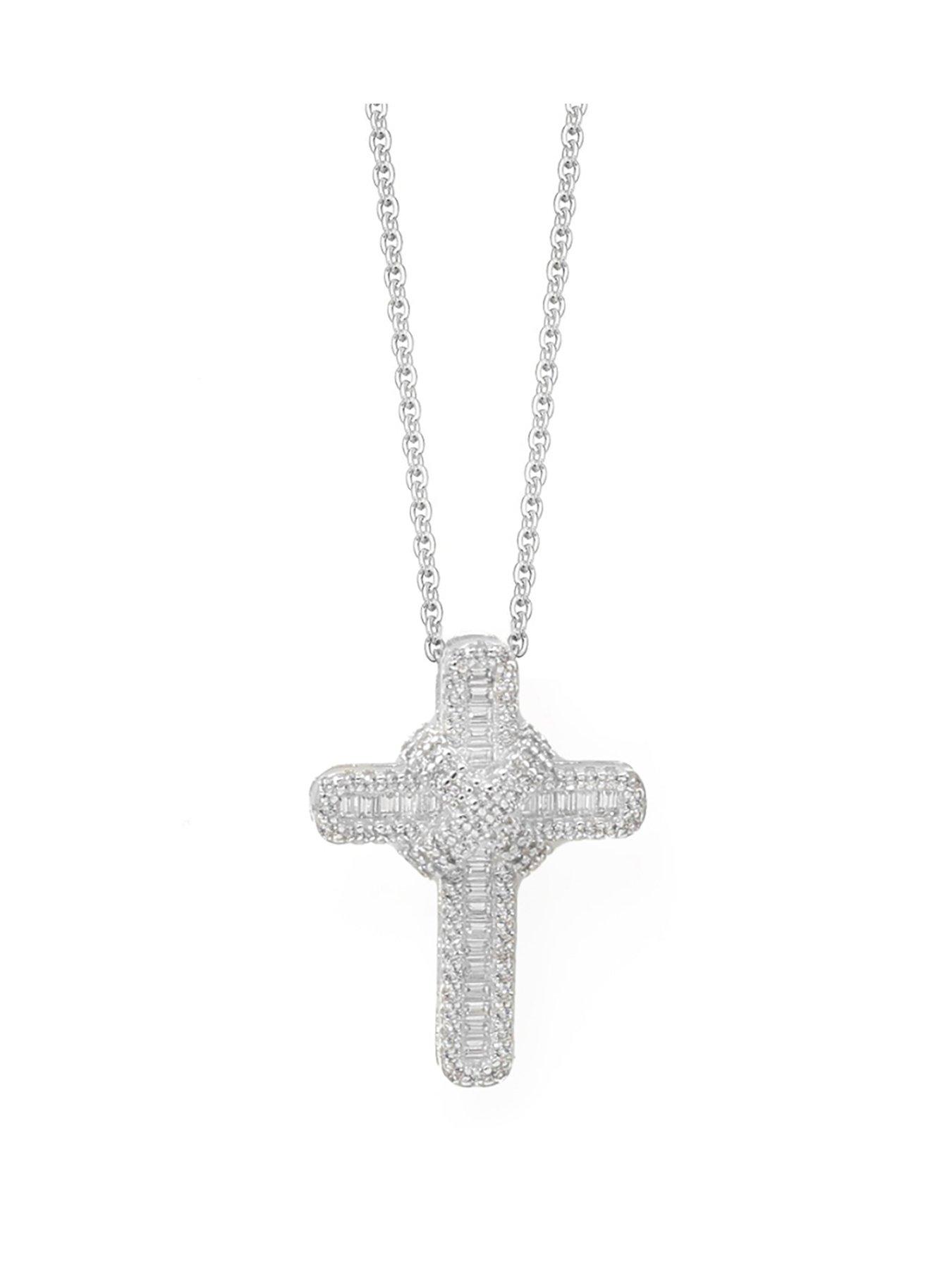 Image 1 of 2 of Say It With Forever Cross Crystal-Look Silver Tone Necklace - Silver