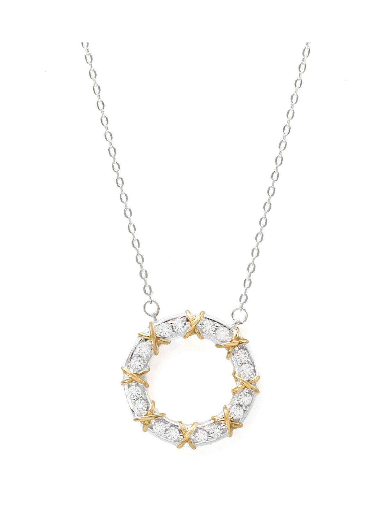 Image 1 of 2 of Say It With Two Tone Sparkle Circle Pendant Necklace