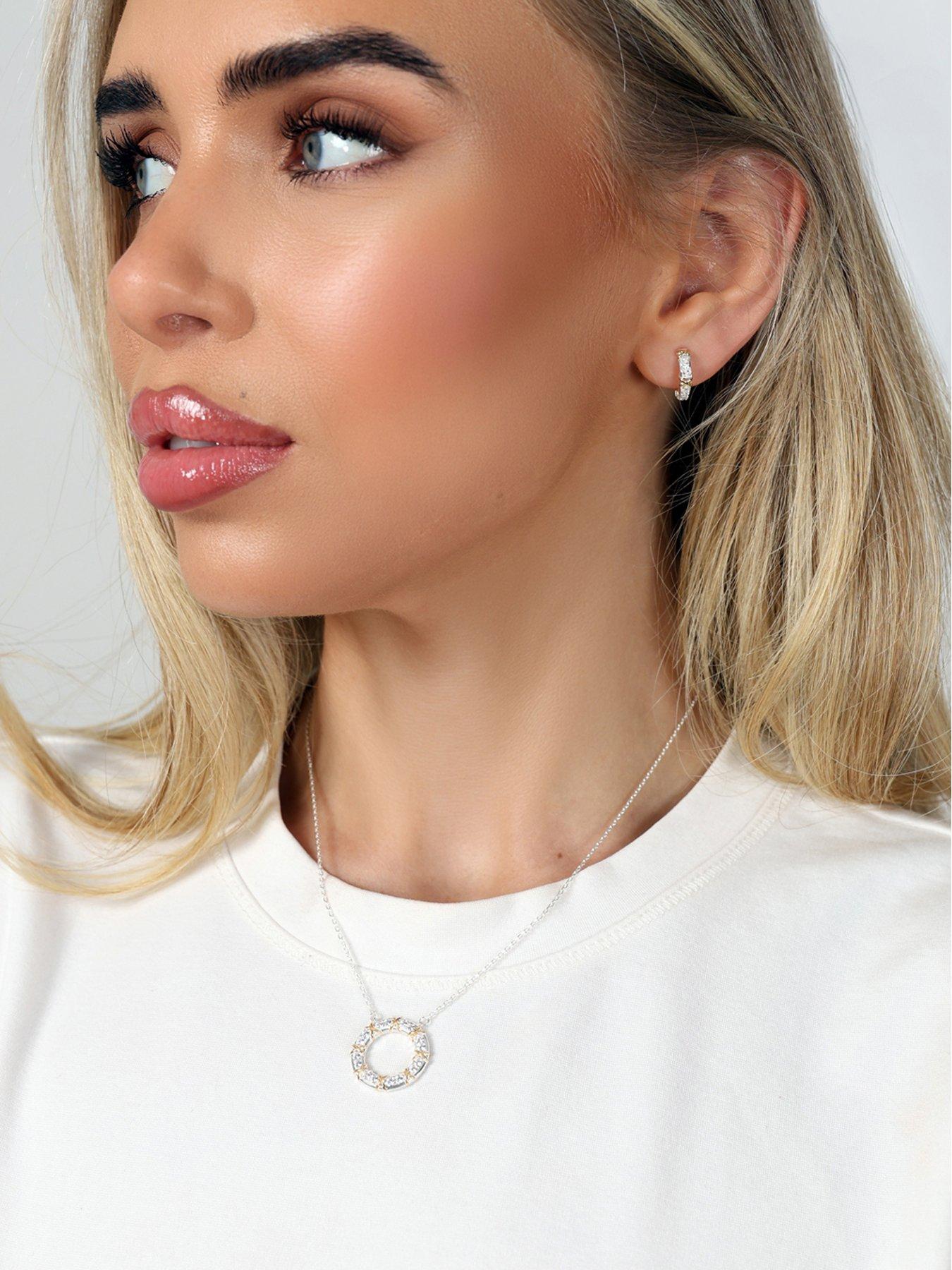 Image 2 of 2 of Say It With Two Tone Sparkle Circle Pendant Necklace
