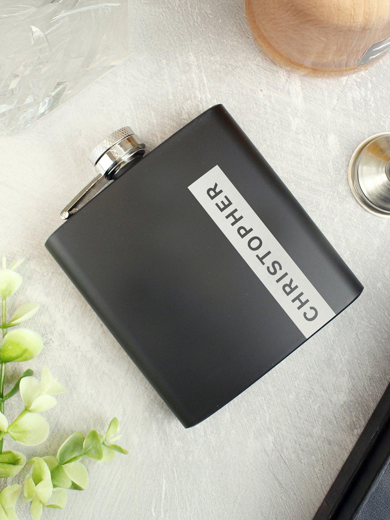 Image 2 of 4 of The Personalised Memento Company Personalised Name Only Black Hip Flask