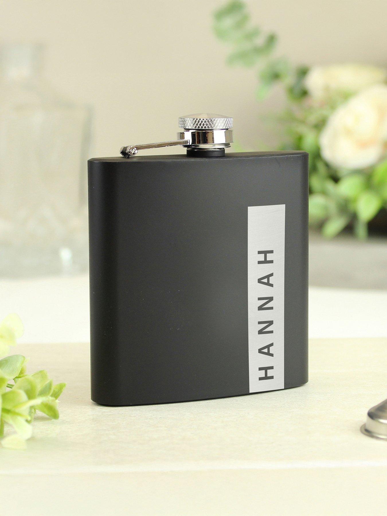Image 3 of 4 of The Personalised Memento Company Personalised Name Only Black Hip Flask