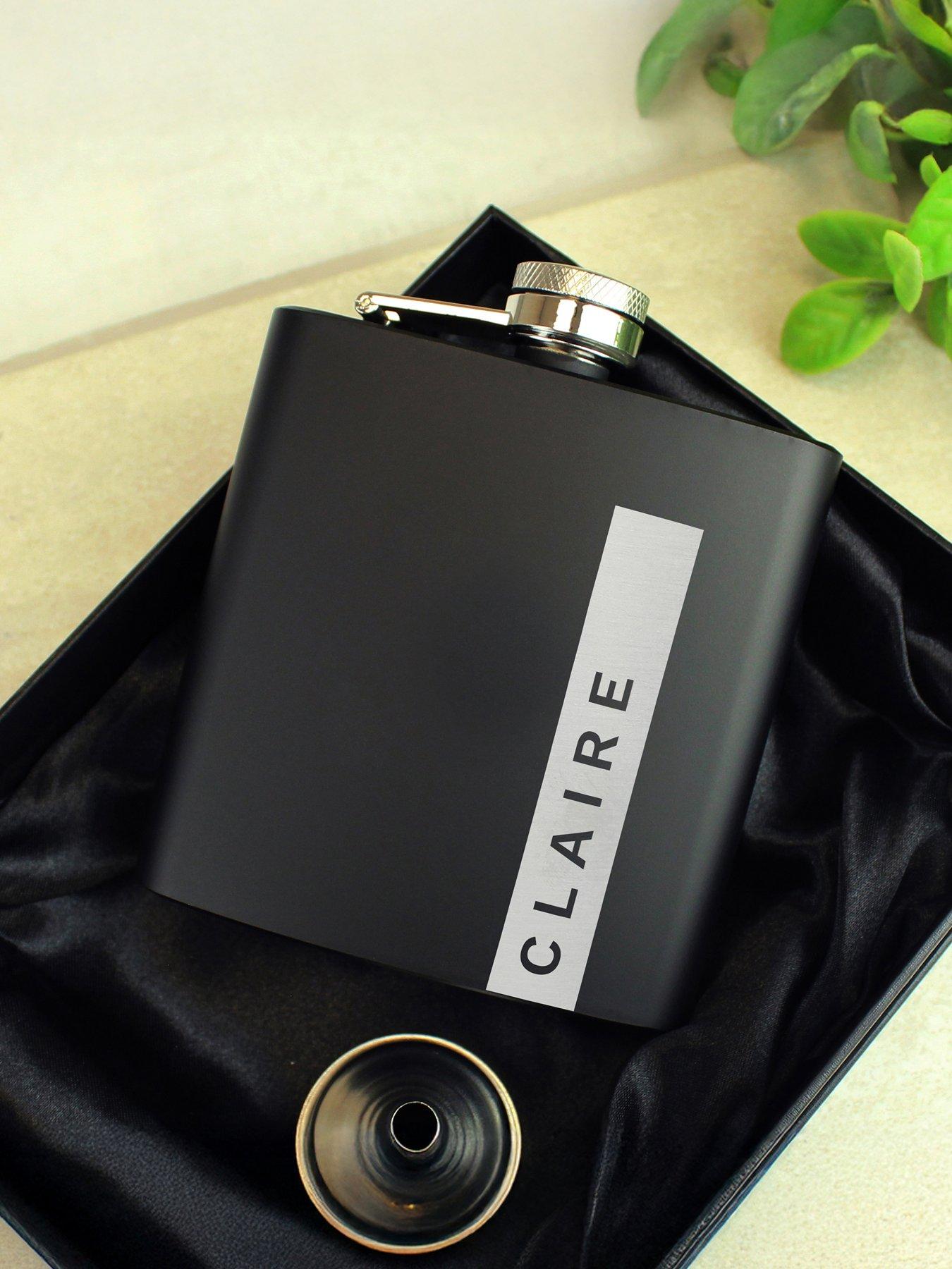 Image 4 of 4 of The Personalised Memento Company Personalised Name Only Black Hip Flask
