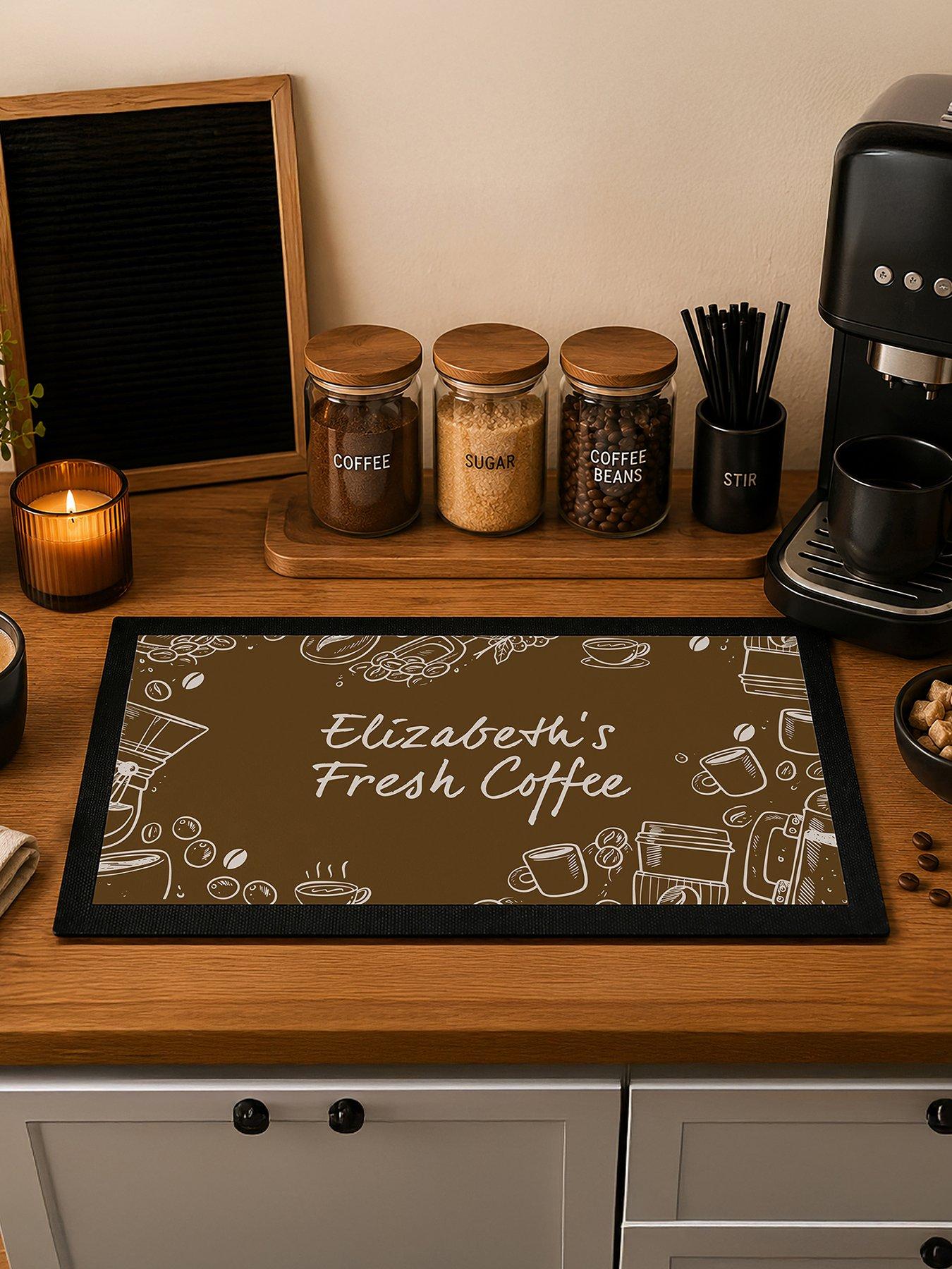 Image 1 of 3 of The Personalised Memento Company Personalised Brown Coffee Bar Mat