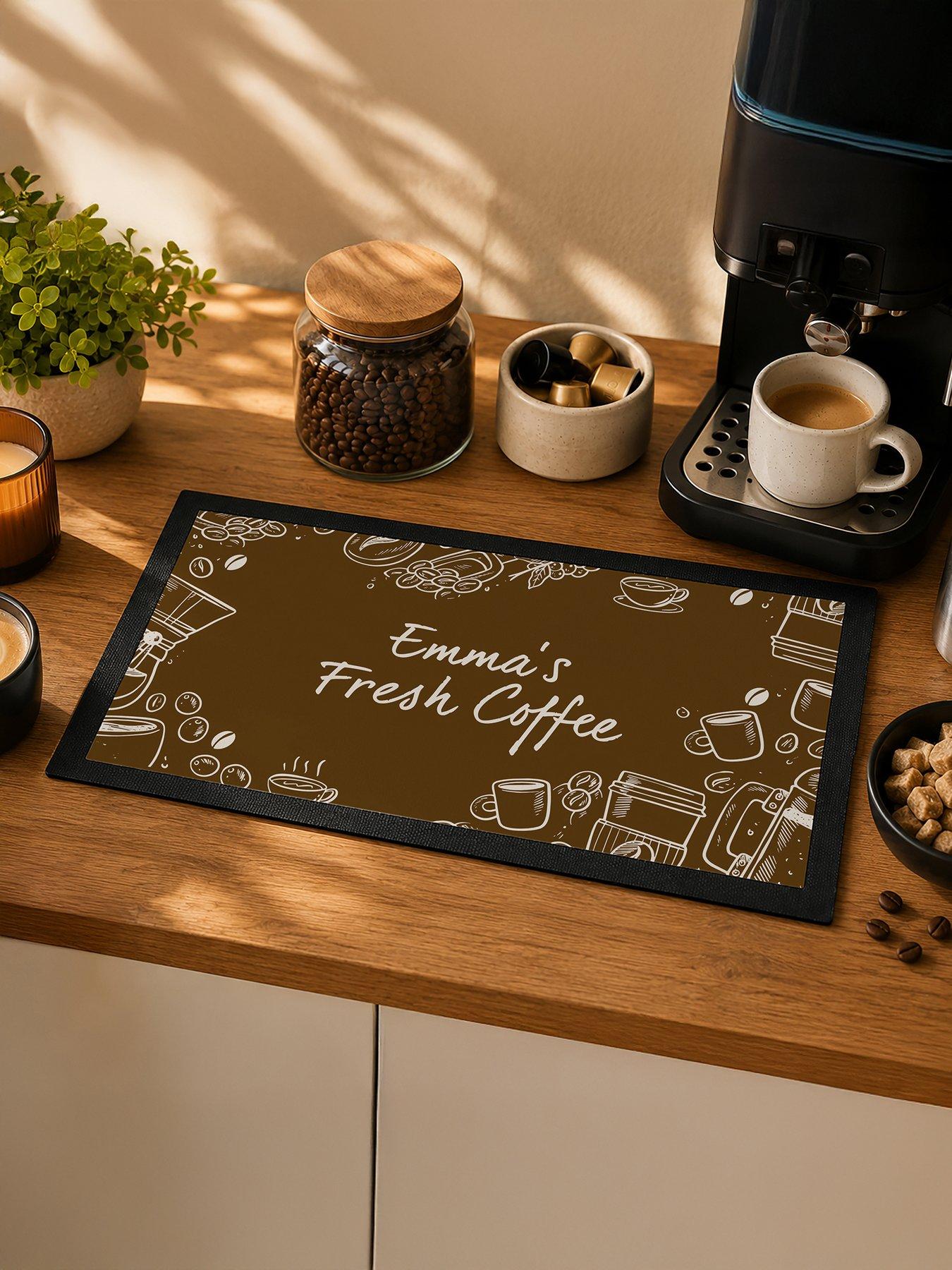 Image 2 of 3 of The Personalised Memento Company Personalised Brown Coffee Bar Mat