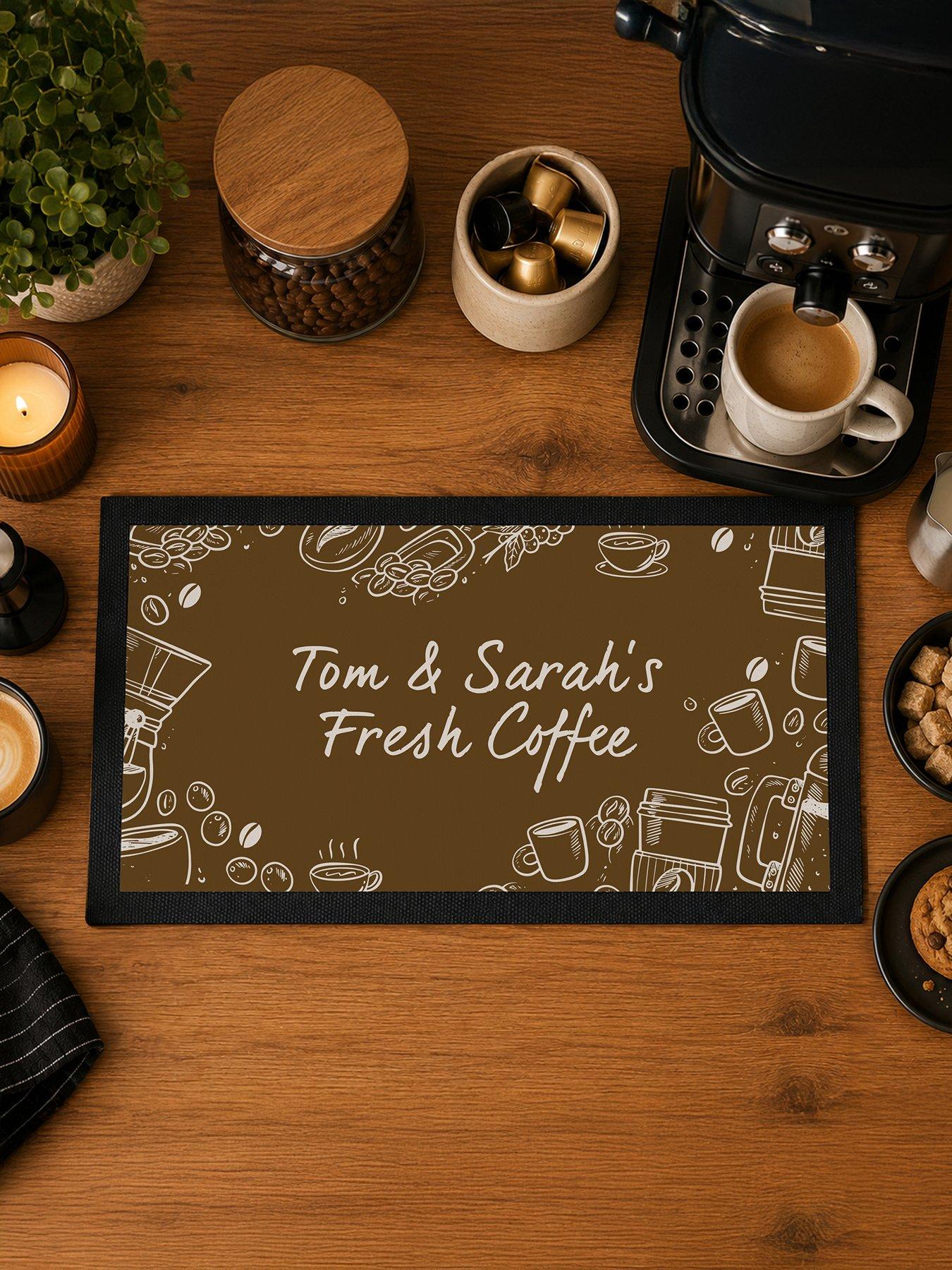 Image 3 of 3 of The Personalised Memento Company Personalised Brown Coffee Bar Mat