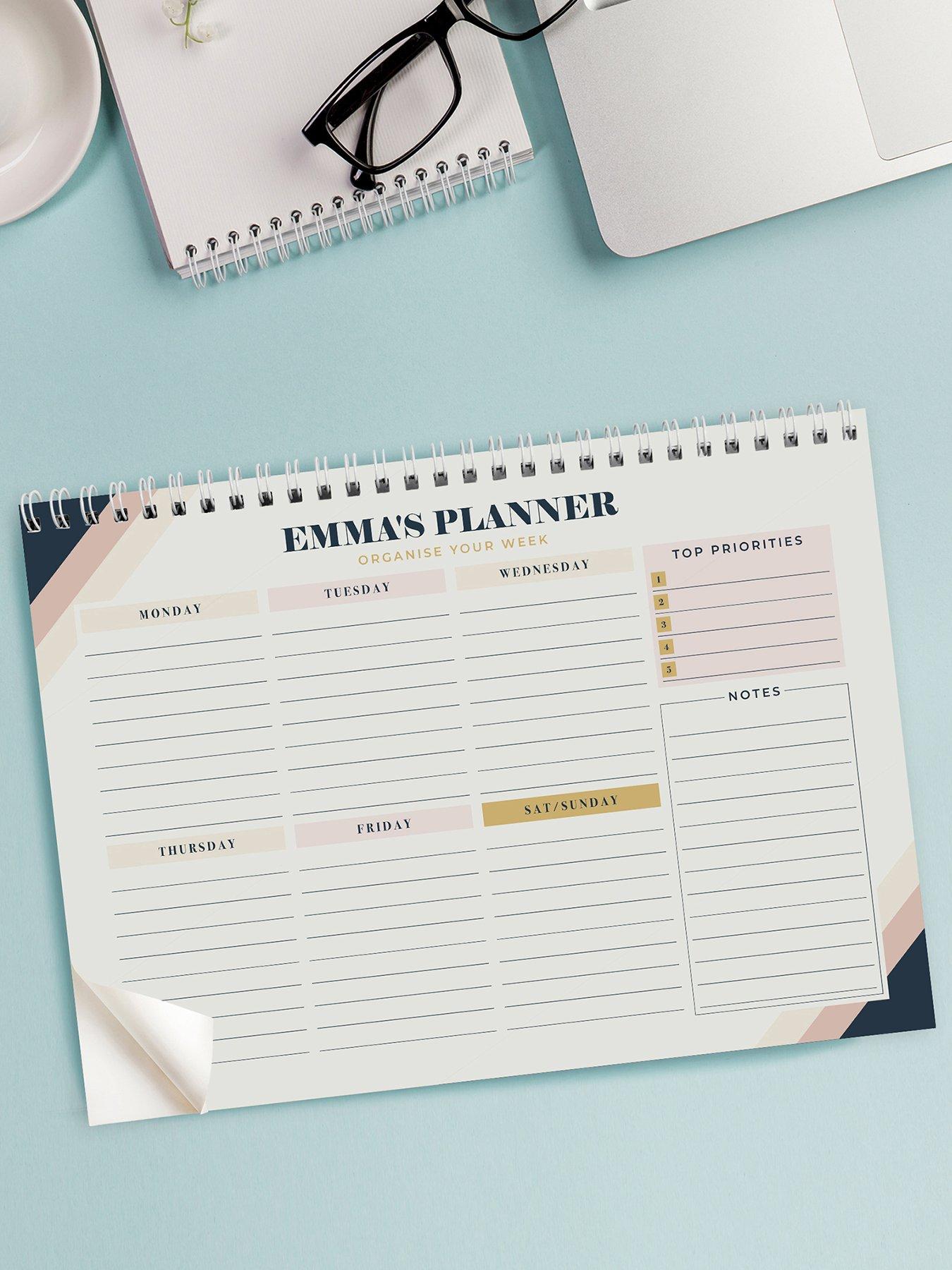 Image 1 of 3 of The Personalised Memento Company Personalised Free Text Navy & Blush A4 Desk Planner