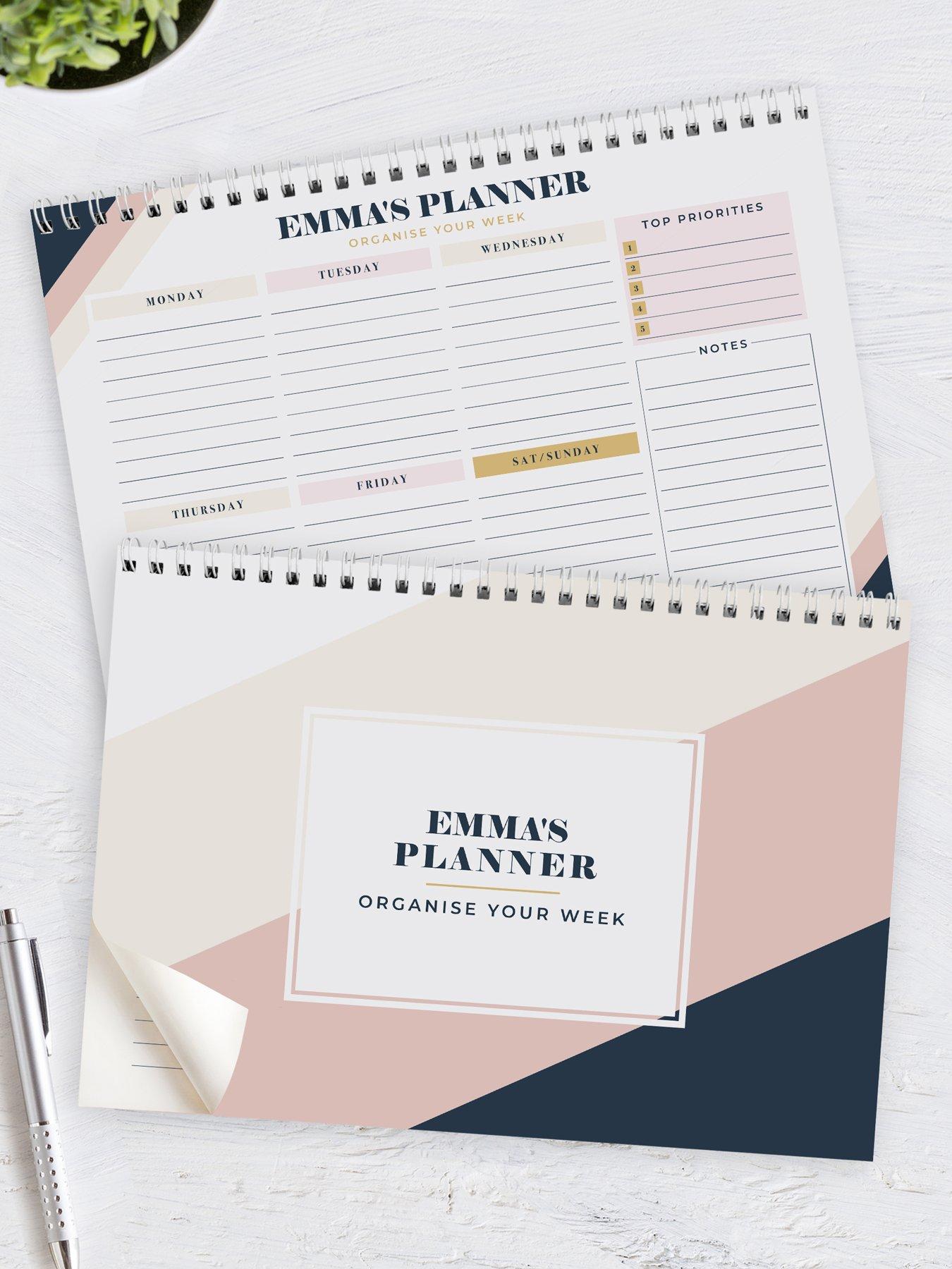 Image 2 of 3 of The Personalised Memento Company Personalised Free Text Navy & Blush A4 Desk Planner