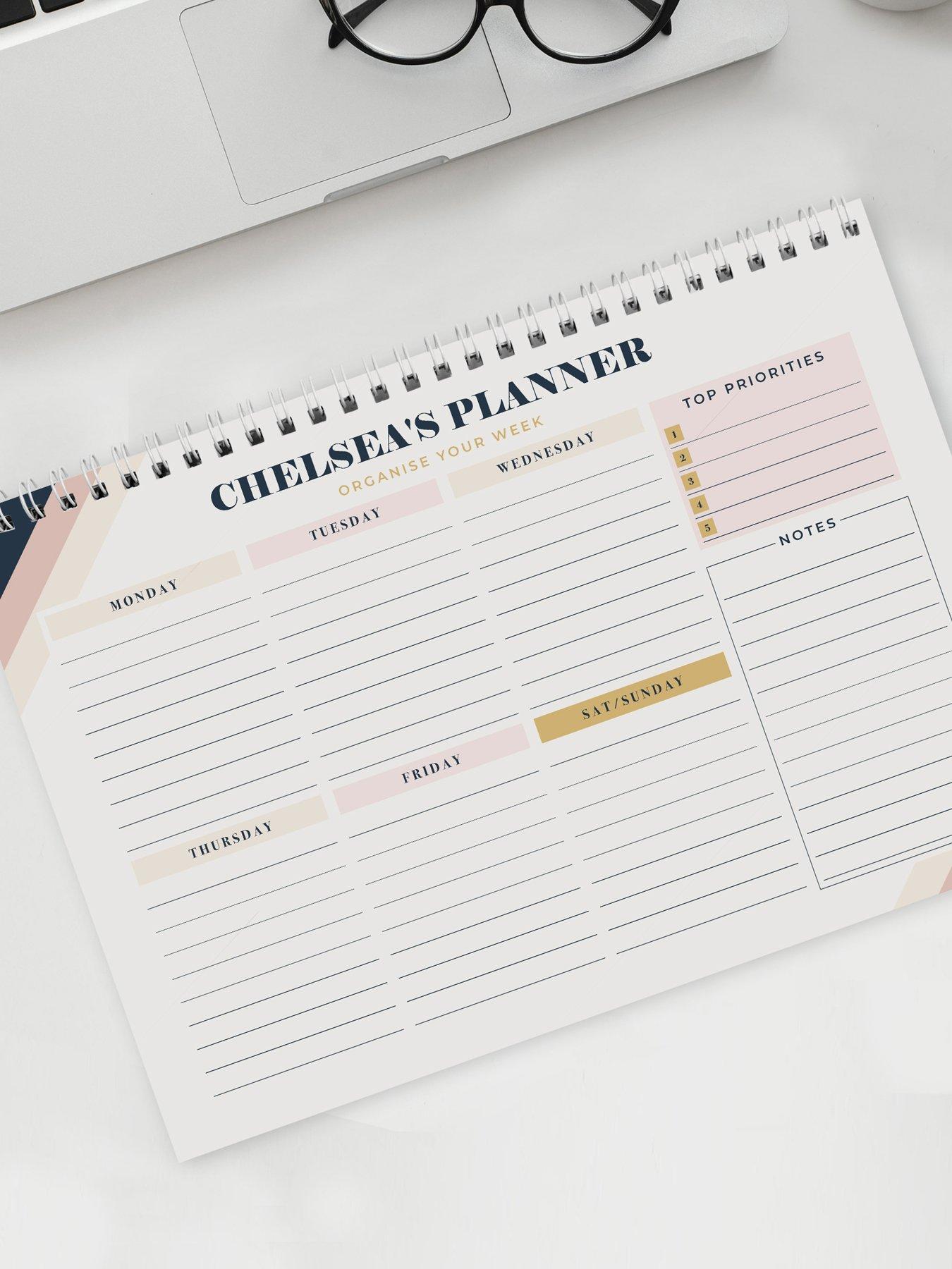 Image 3 of 3 of The Personalised Memento Company Personalised Free Text Navy & Blush A4 Desk Planner