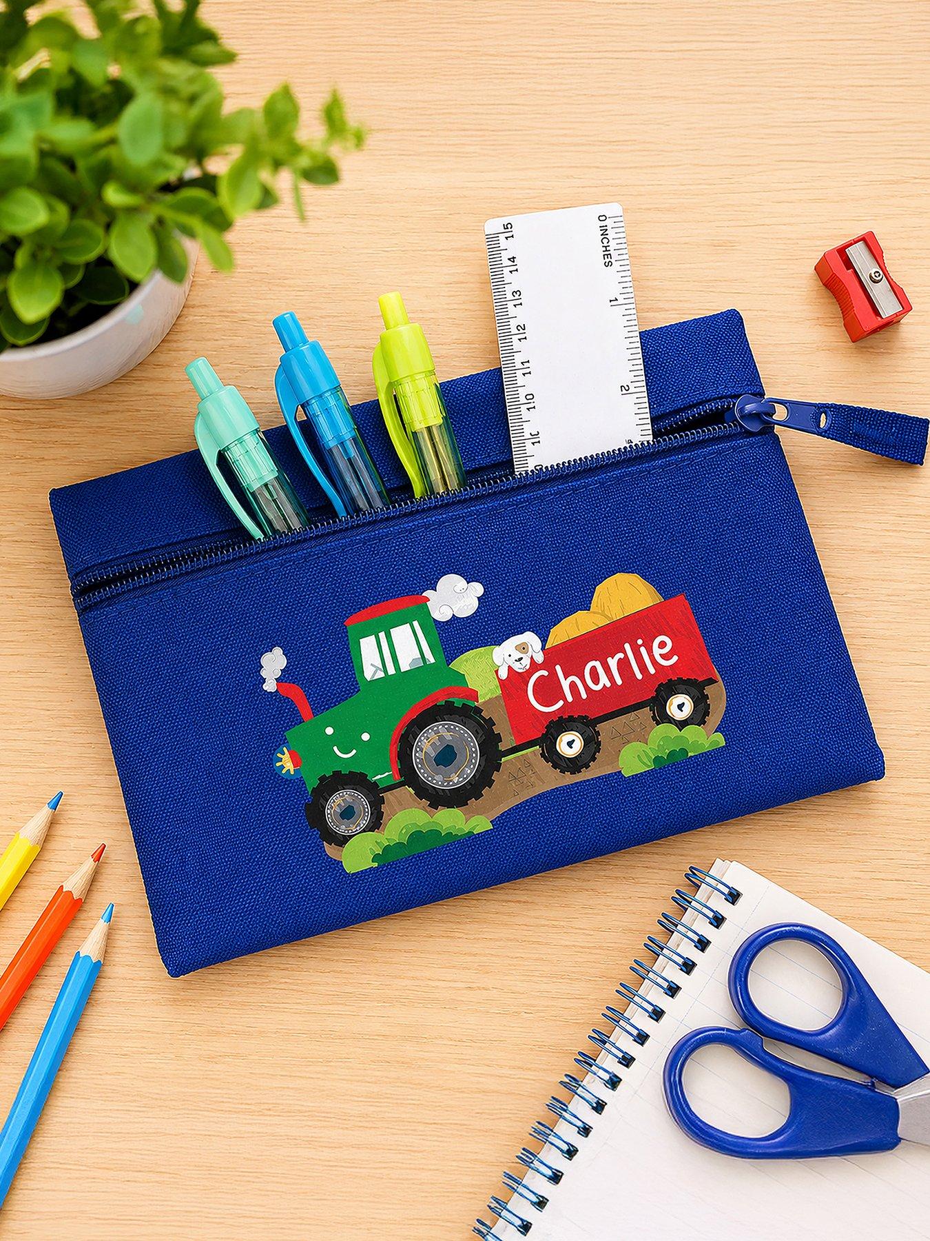 Image 1 of 4 of The Personalised Memento Company Personalised Tractor Blue Pencil Case