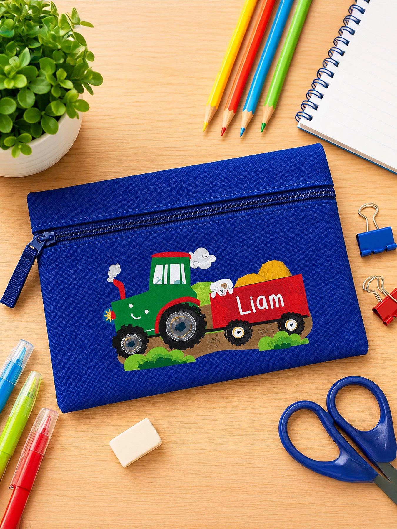 Image 2 of 4 of The Personalised Memento Company Personalised Tractor Blue Pencil Case